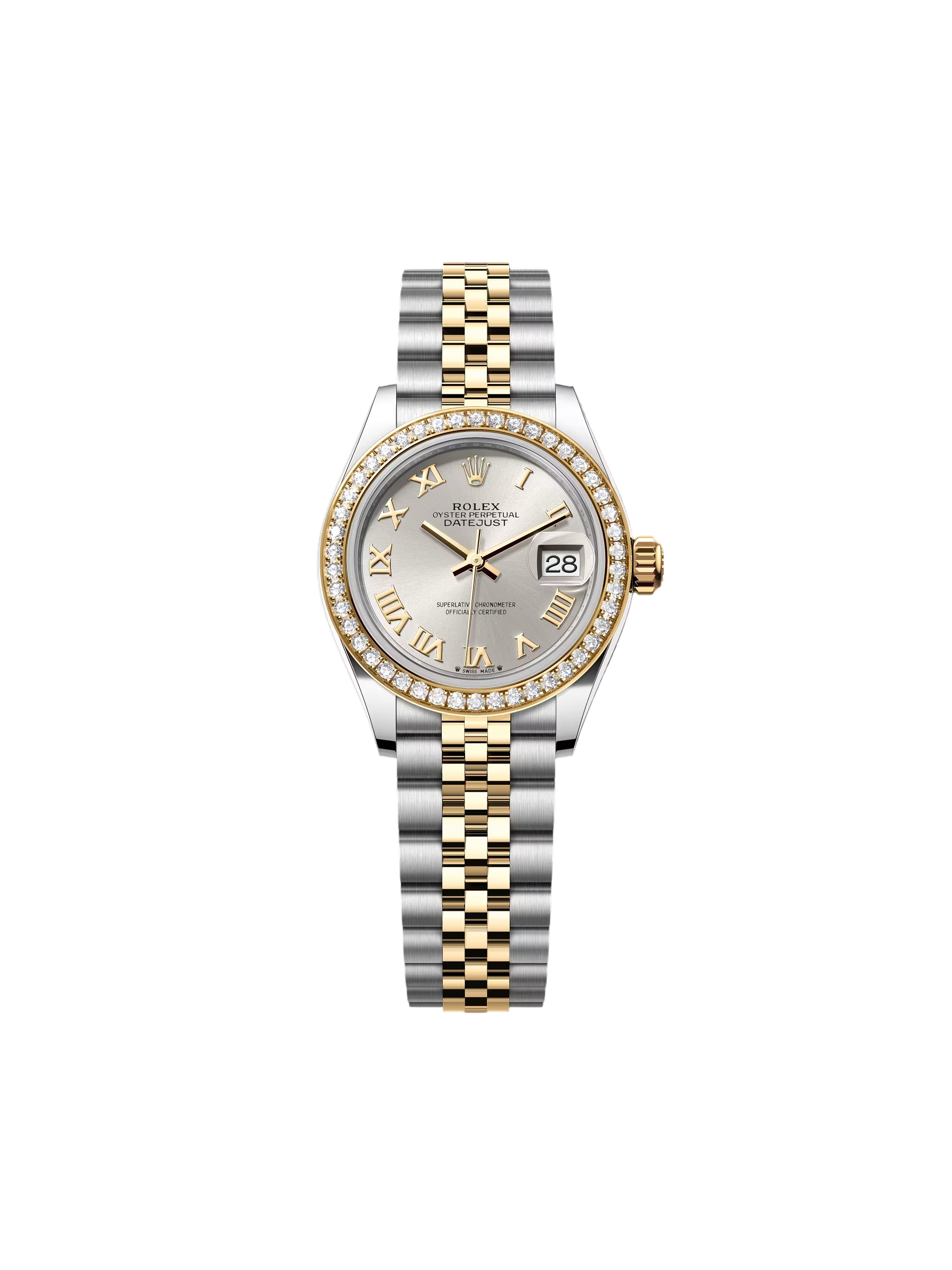 【Super Clone】RLX Lady-Datejust 28mm 279383RBR Silver Roman Dial Yellow Rolesor Oyster Bracelet