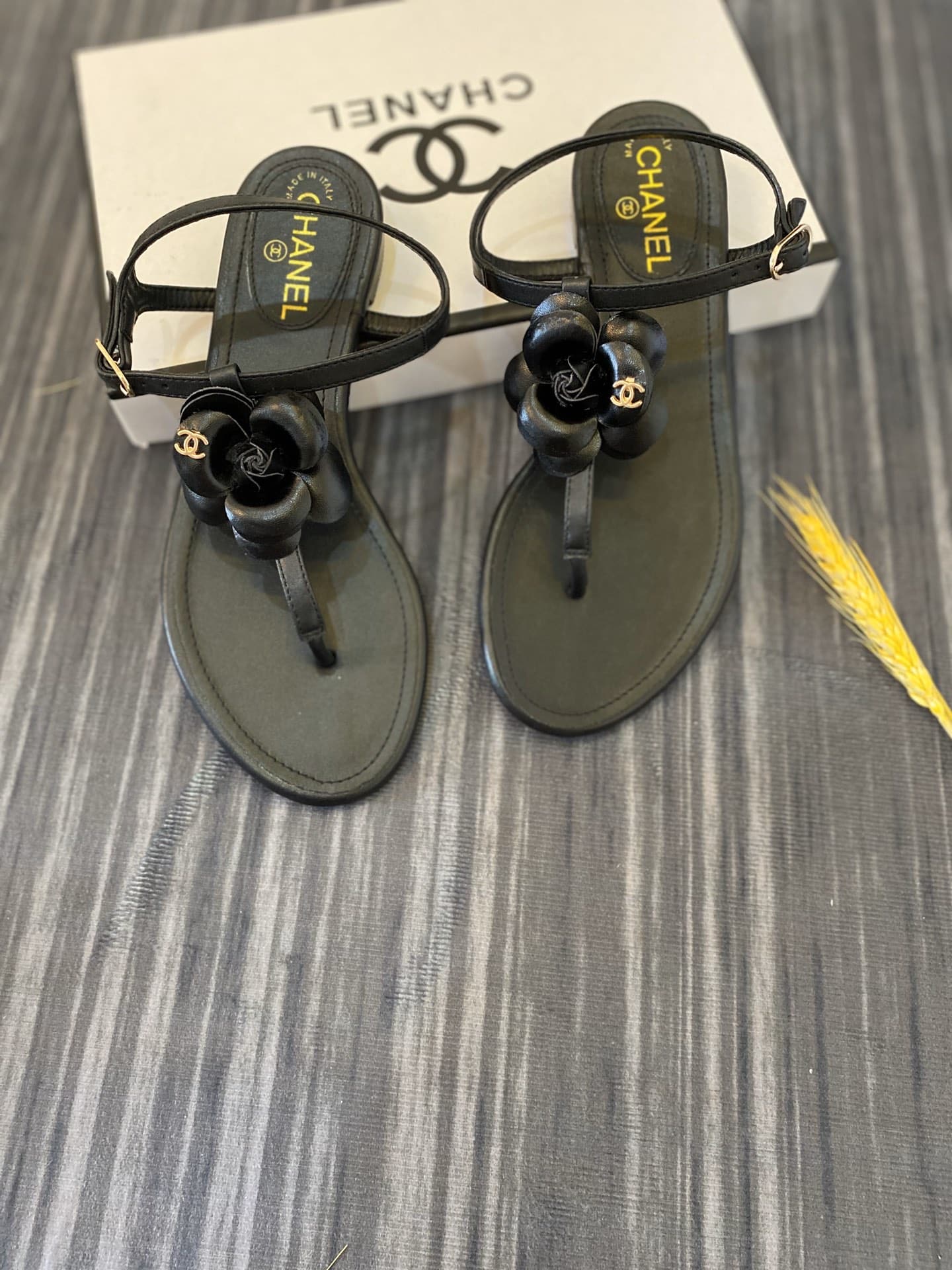 Chanel Jelly Black Rubber Camellia Sandals Black