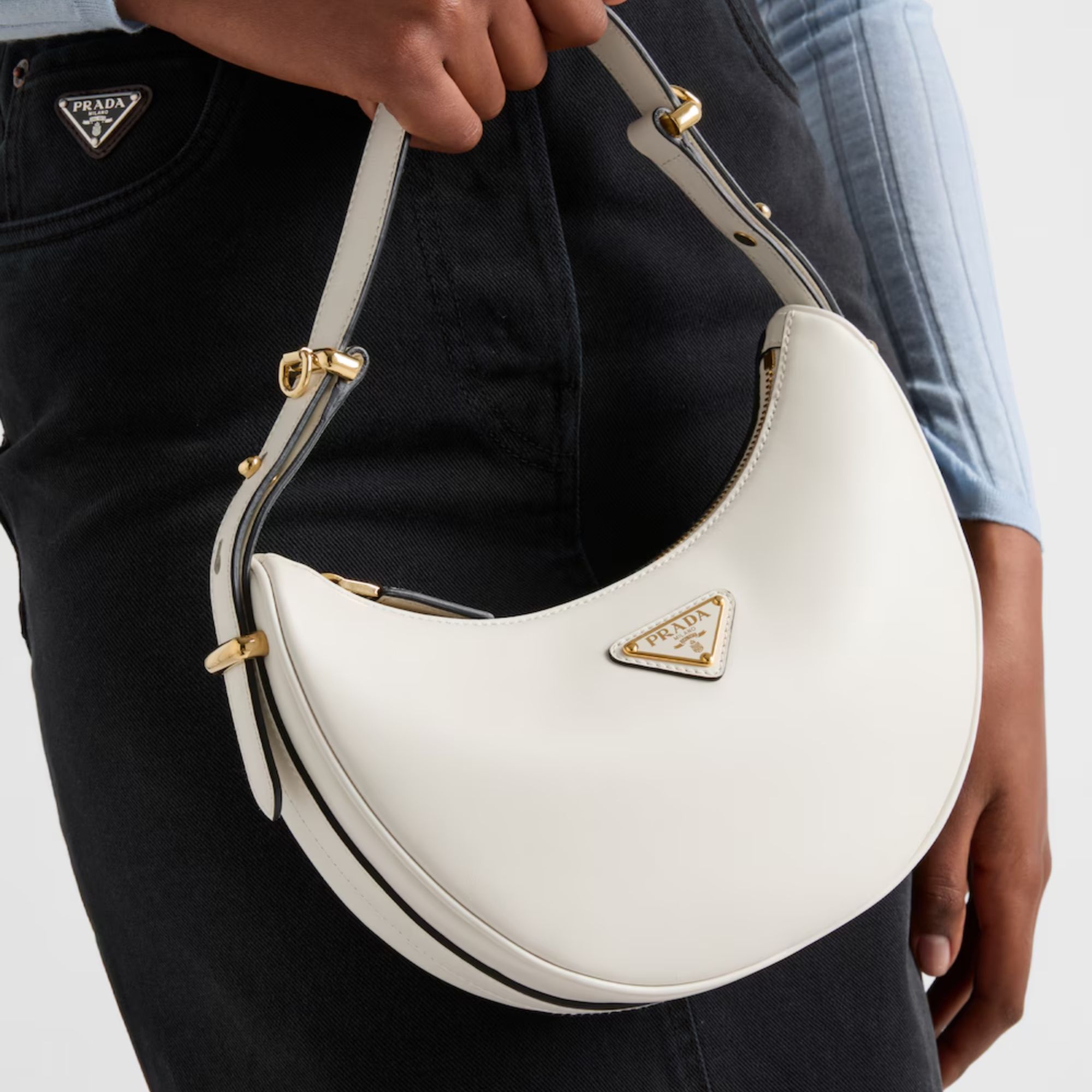 Prada Arqué Leather Shoulder Bag White 22.5cm