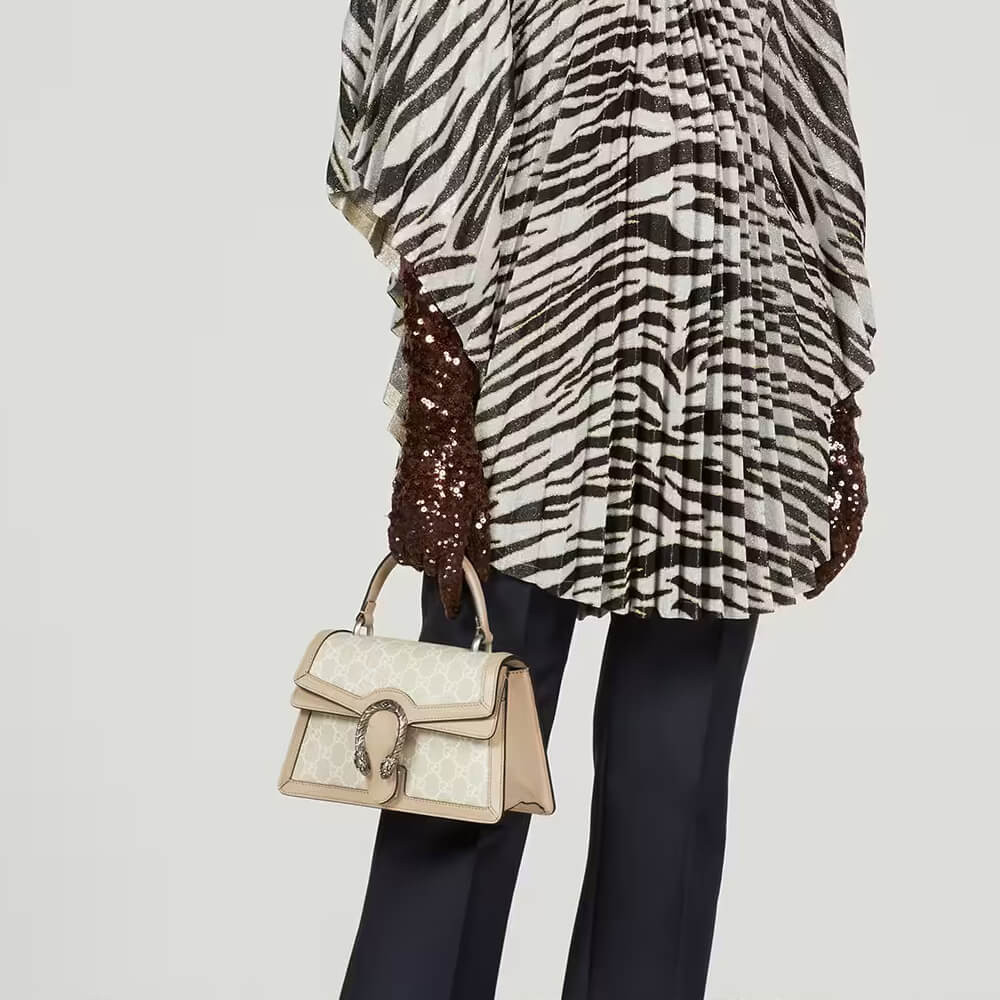 Gucci Small Dionysus Top Handle Bag Oatmeal Leather Trim