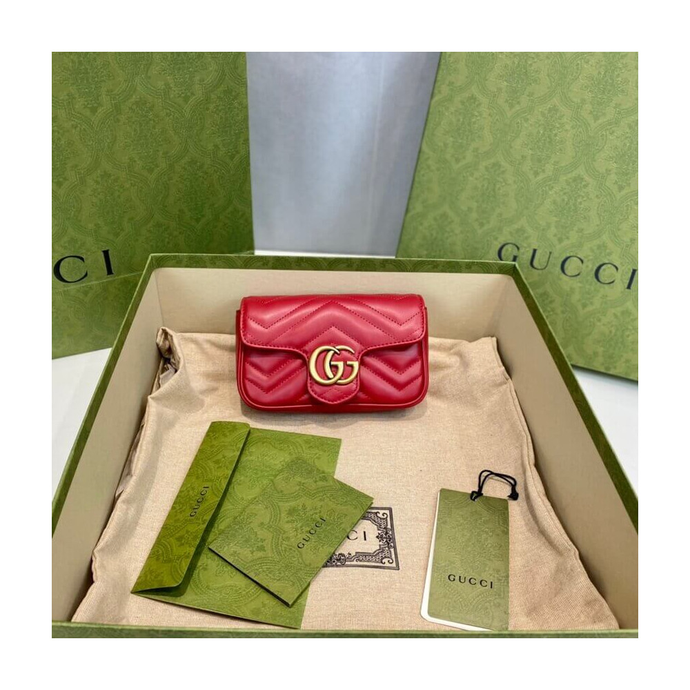 Gucci GG Marmont Matelasse Chevron Leather Super Mini Bag Red