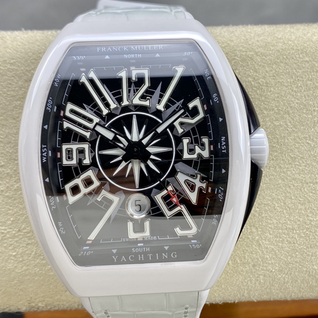 【Super Clone】Swiss Franck Muller Framulan V45 White Ceramic Yacht Model White Arabic Numerals