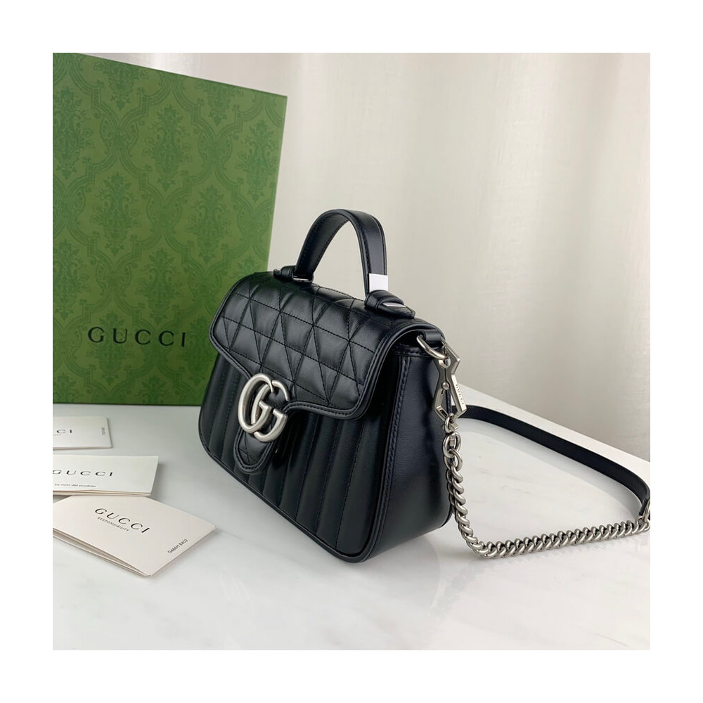 Gucci GG Marmont Black Matelasse Leather Mini Top Handle Bag