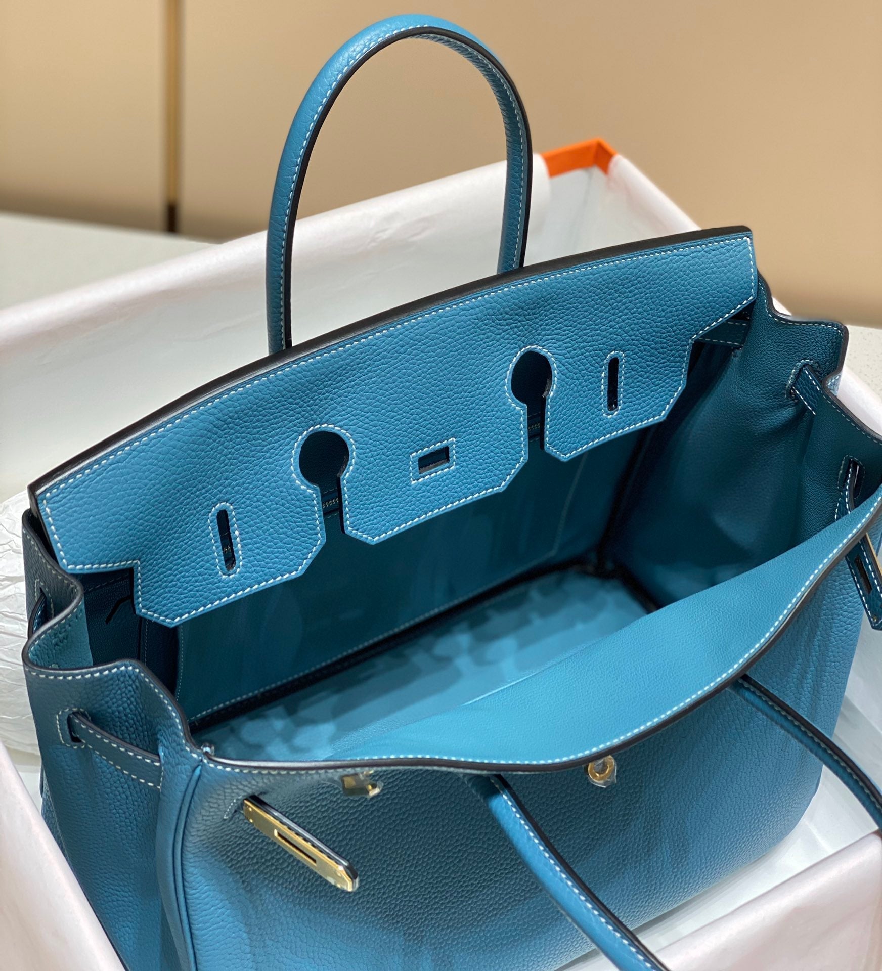 Hermes Birkin 35Cm Bag Cerulean Togo Gold Hardware