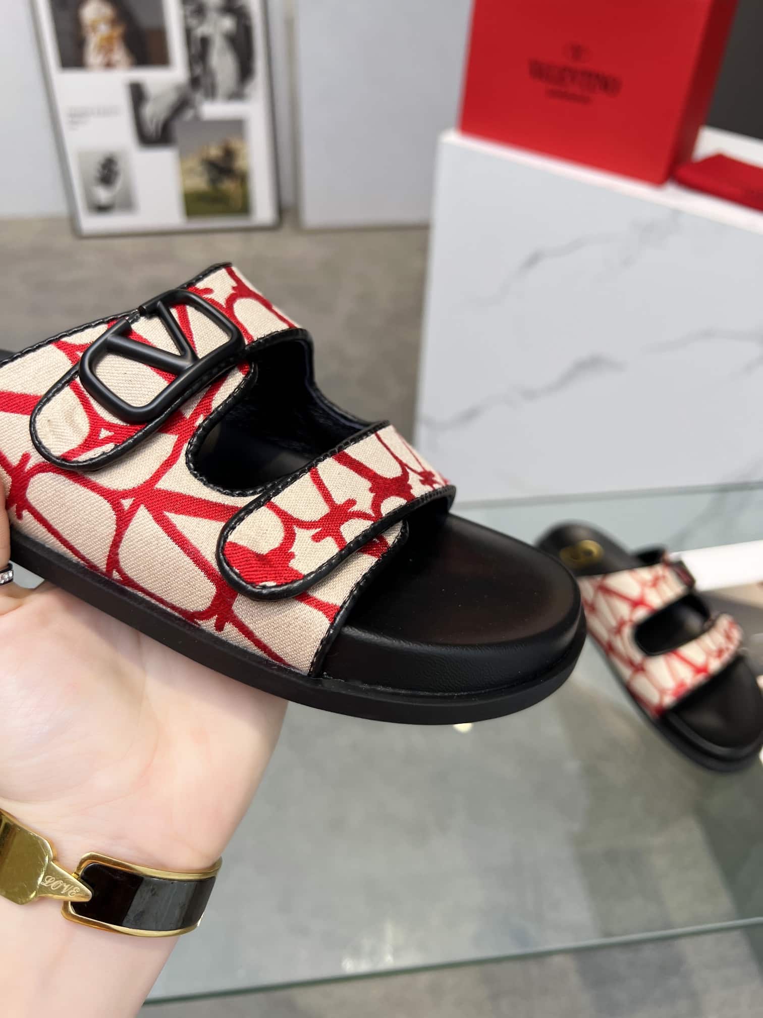 Valentino Garavani VLogo Toile Iconographe Sandal Red