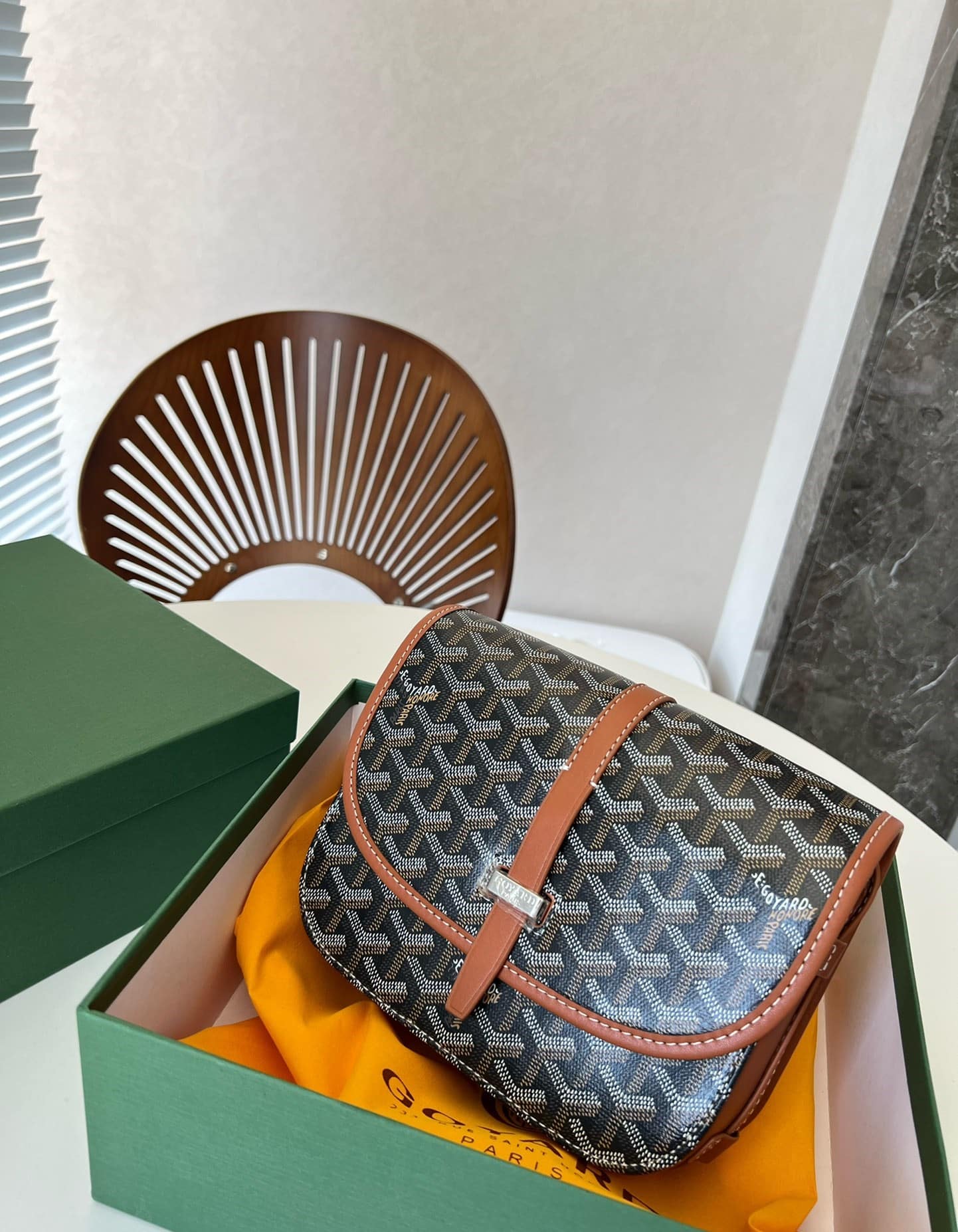 GOYARD BELVEDERE PM BAG BLACK TAN 22CM