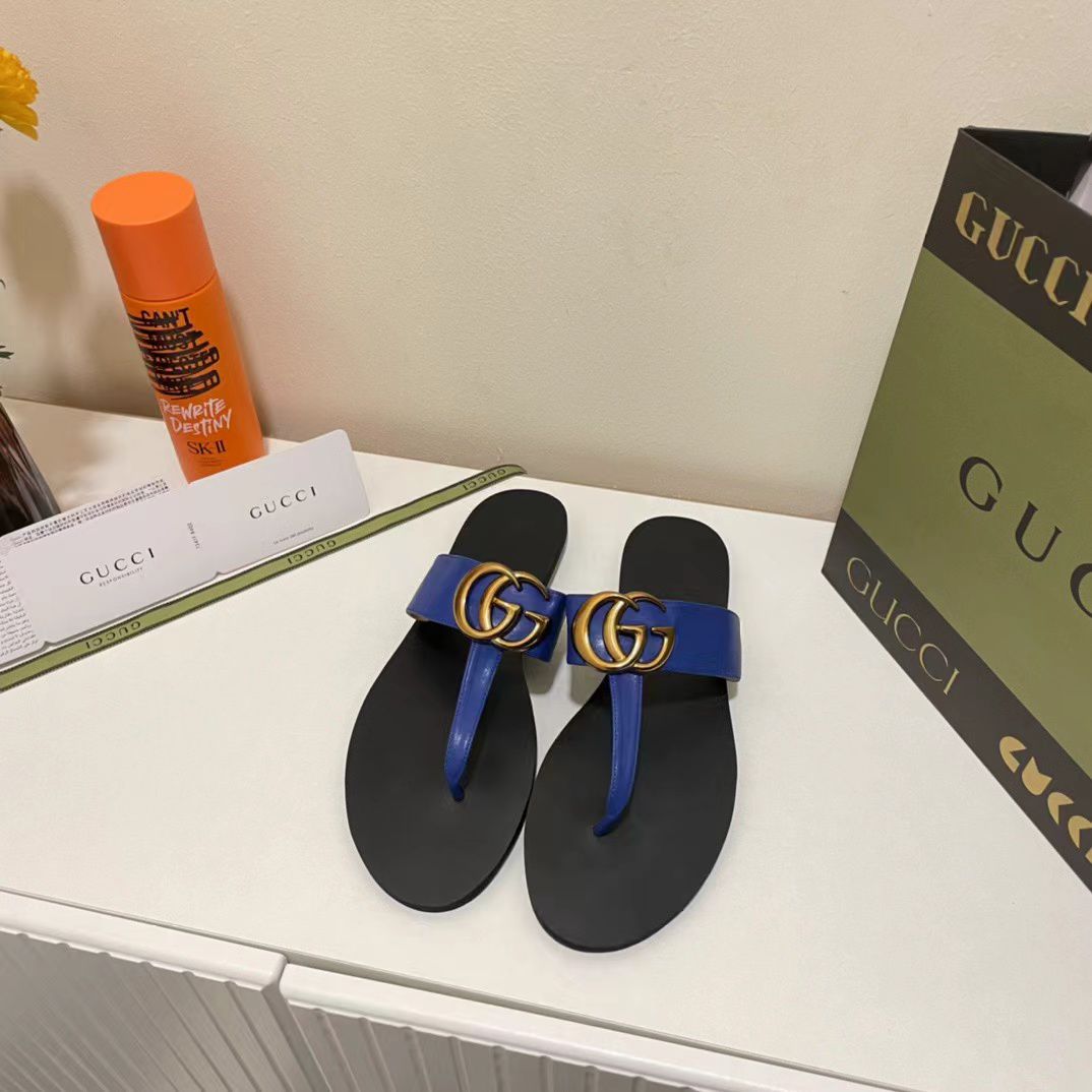 Gucci Double G Thong Leather Blue