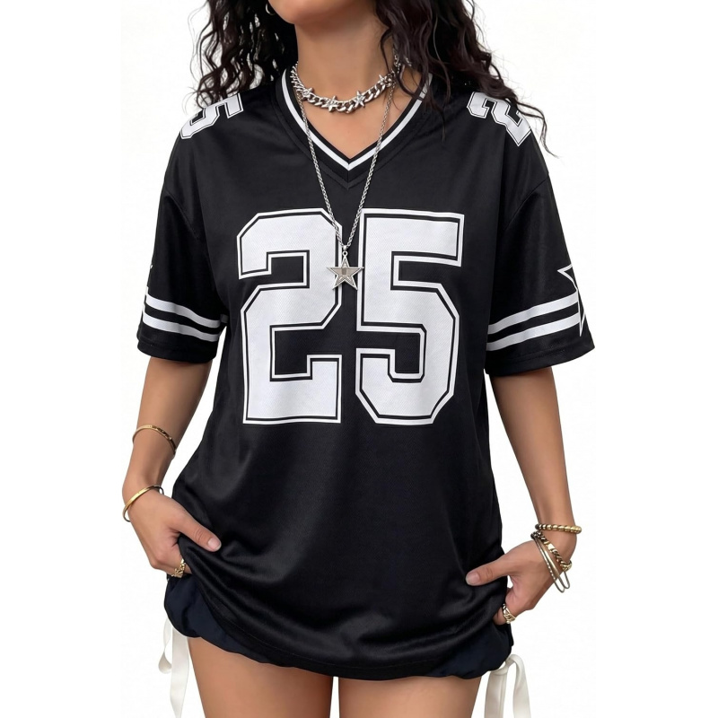 Jersey Shirts for Women Y2k Graphic Tees V Neck