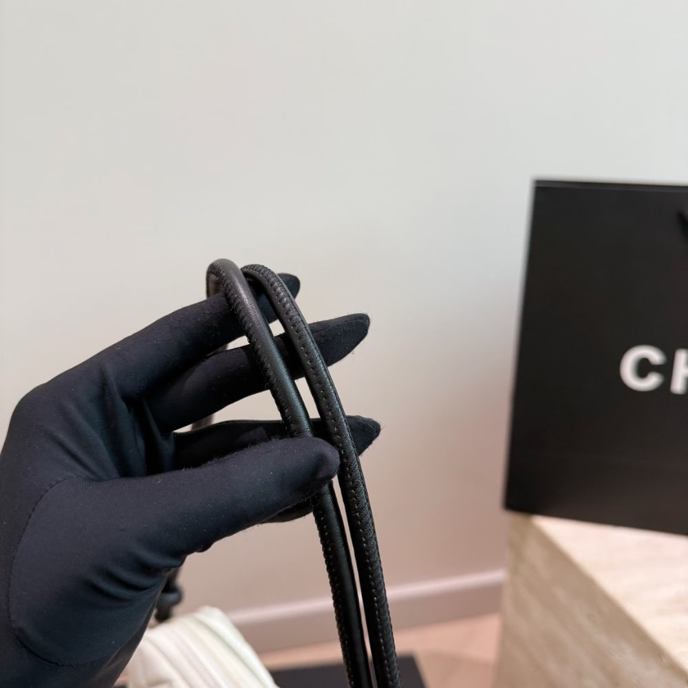 Chanel Cambon Pochette Quilted Leather White And Black 22Cm