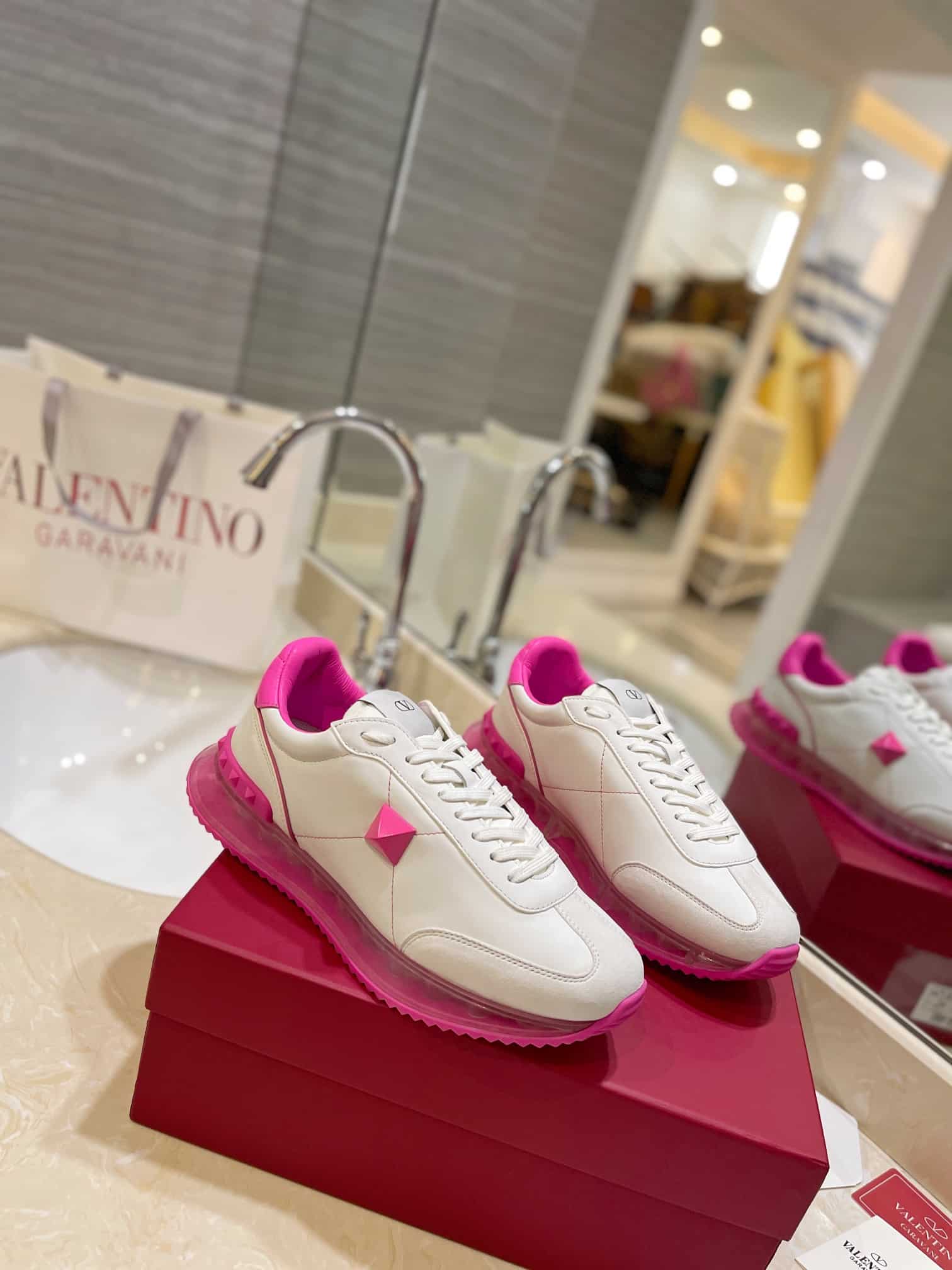 Valentino Garavani Stud Around Low Top Calfskin And Nappa Leather Sneaker Pink