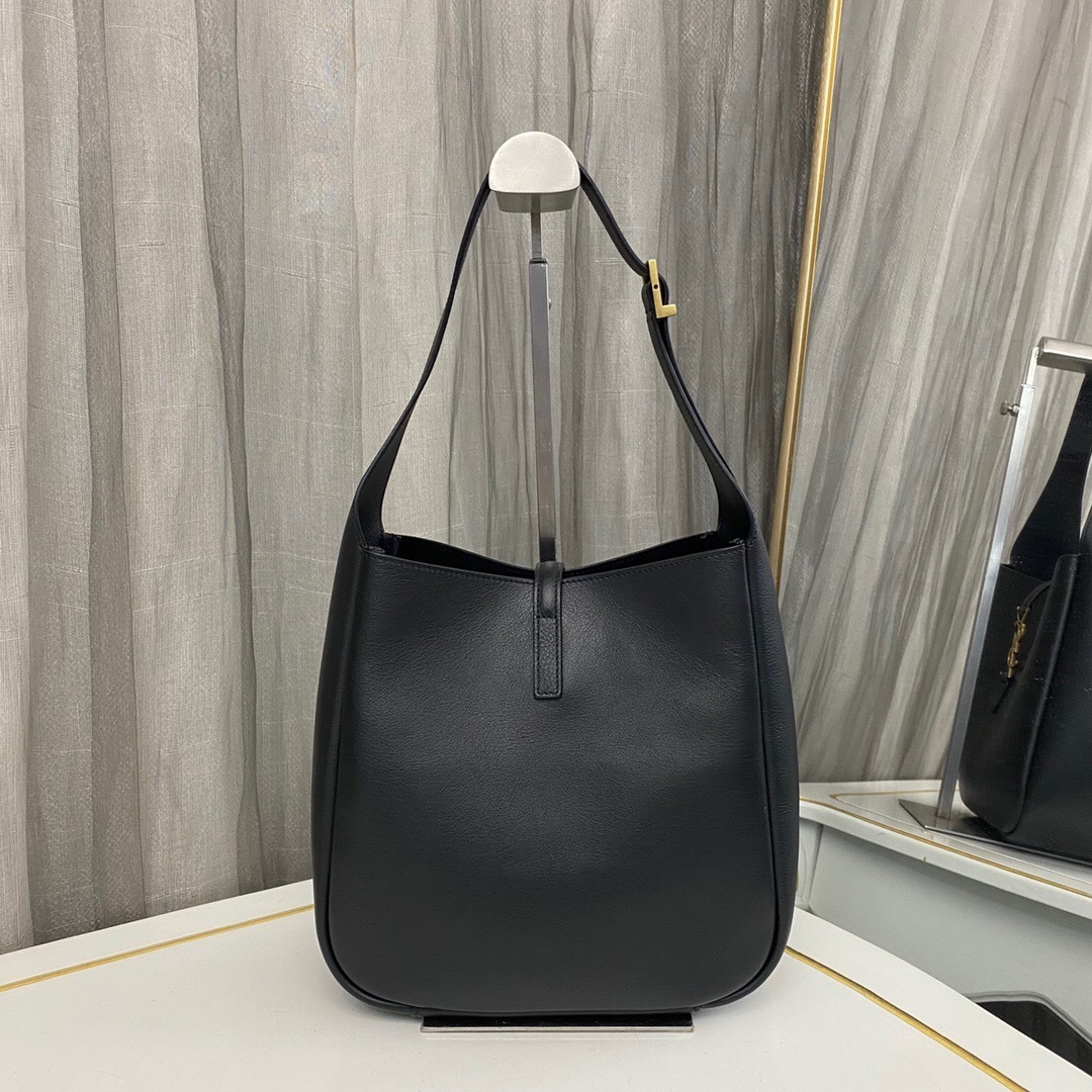 Saint Laurent Le 5 A 7 Soft Small Hobo Bag In Smooth Leather Black 27cm