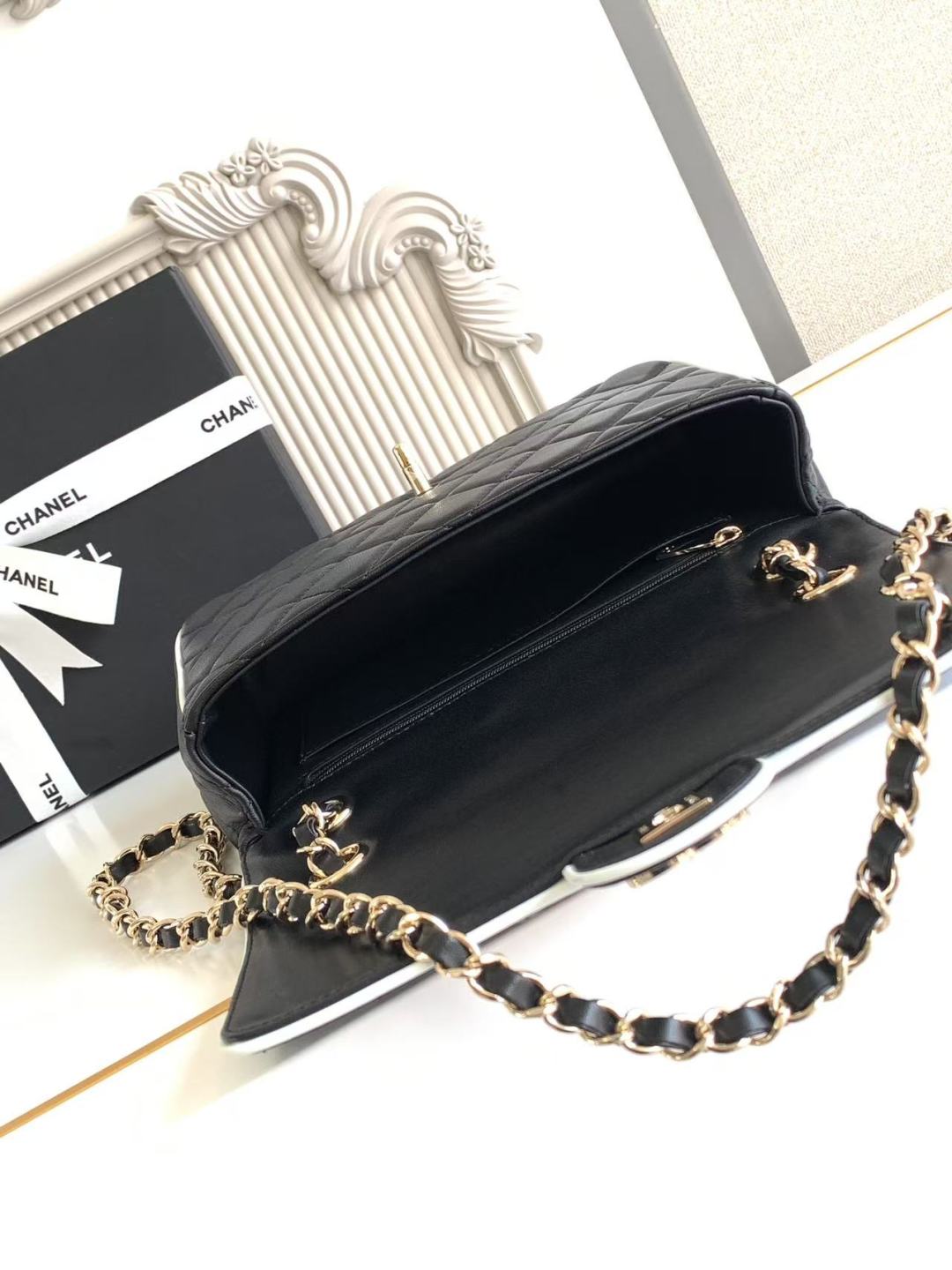 Chanel Small Graphic Frame Flap Bag Black 23cm