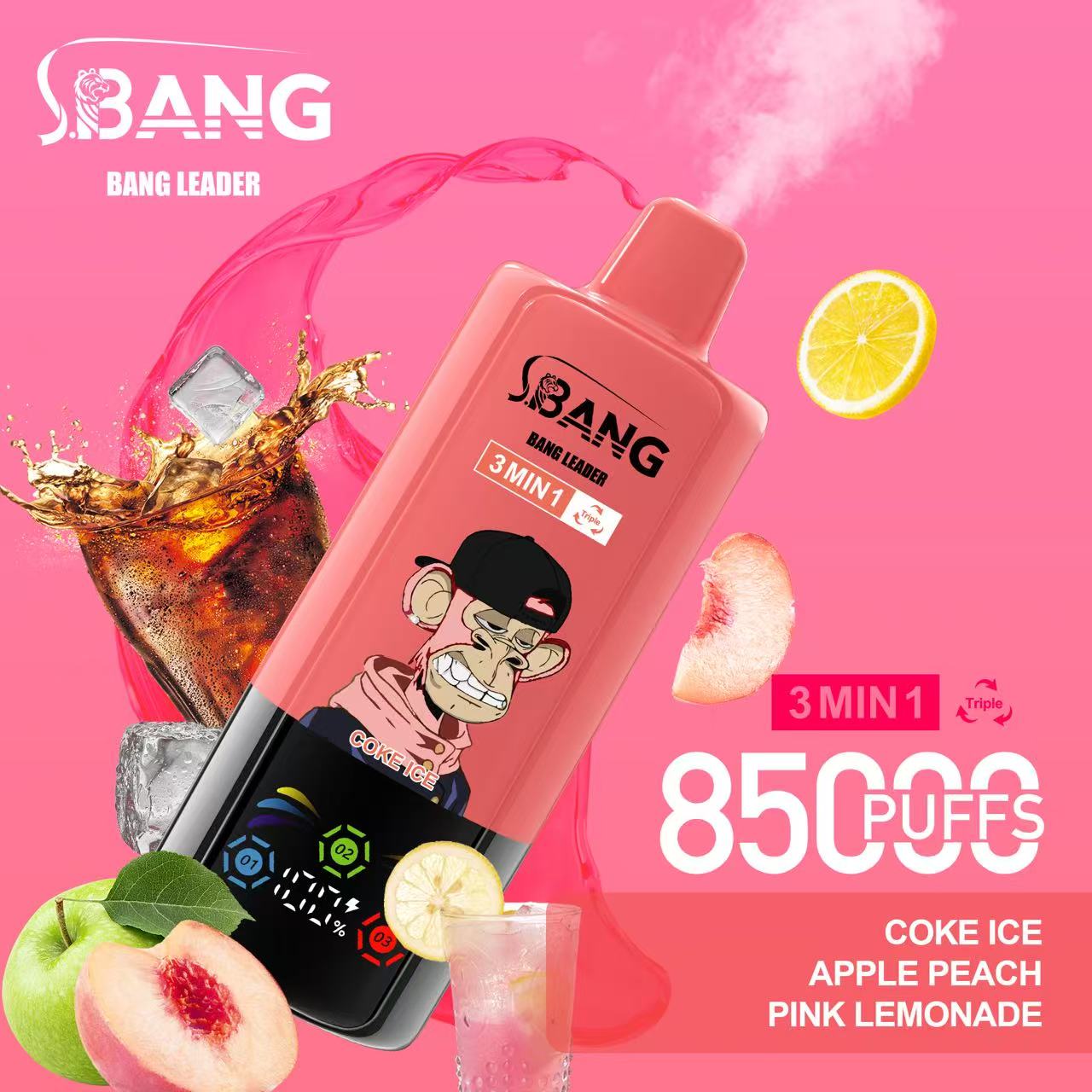 Bang Leader 85K Puffs 3-in-1 Prefilled Vape | 3 Adjustable Flavors, Rechargeable