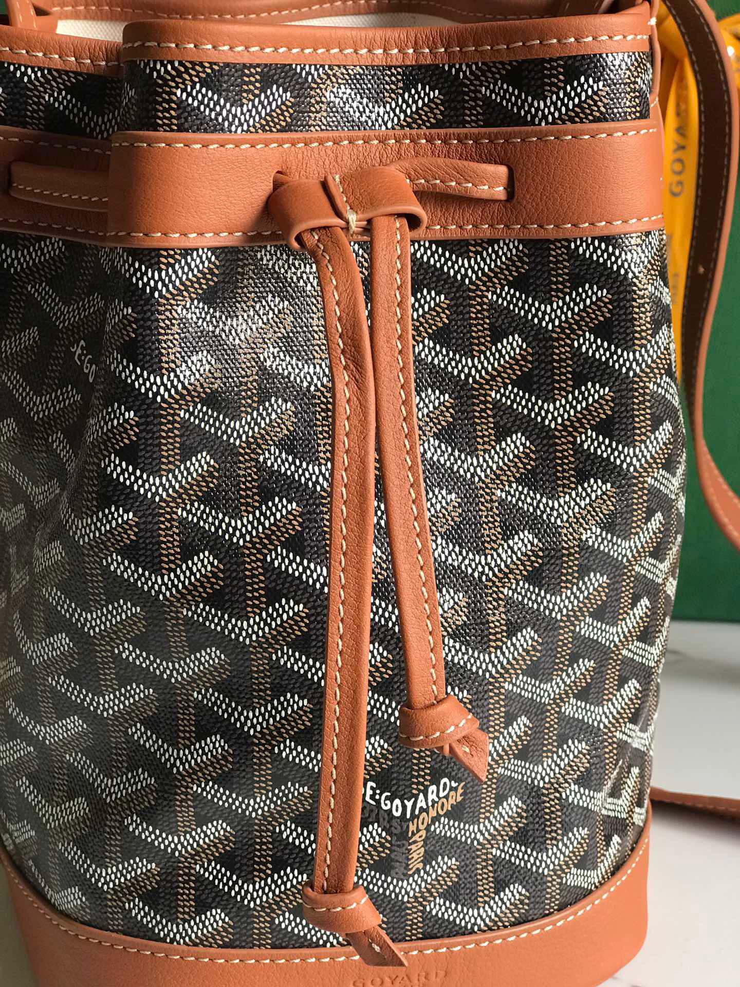 Goyard Petit Flot Bucket Bag 22 Cm Black Goyardine Canvas And Tan Lambskin Trim