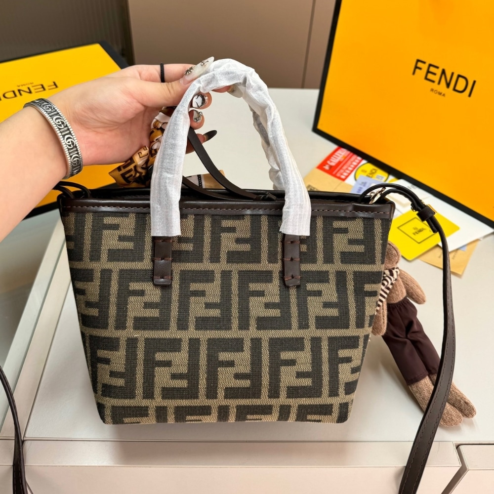 Fendi Mini Roll Ff Jacquard Mini Bag Brown 18Cm