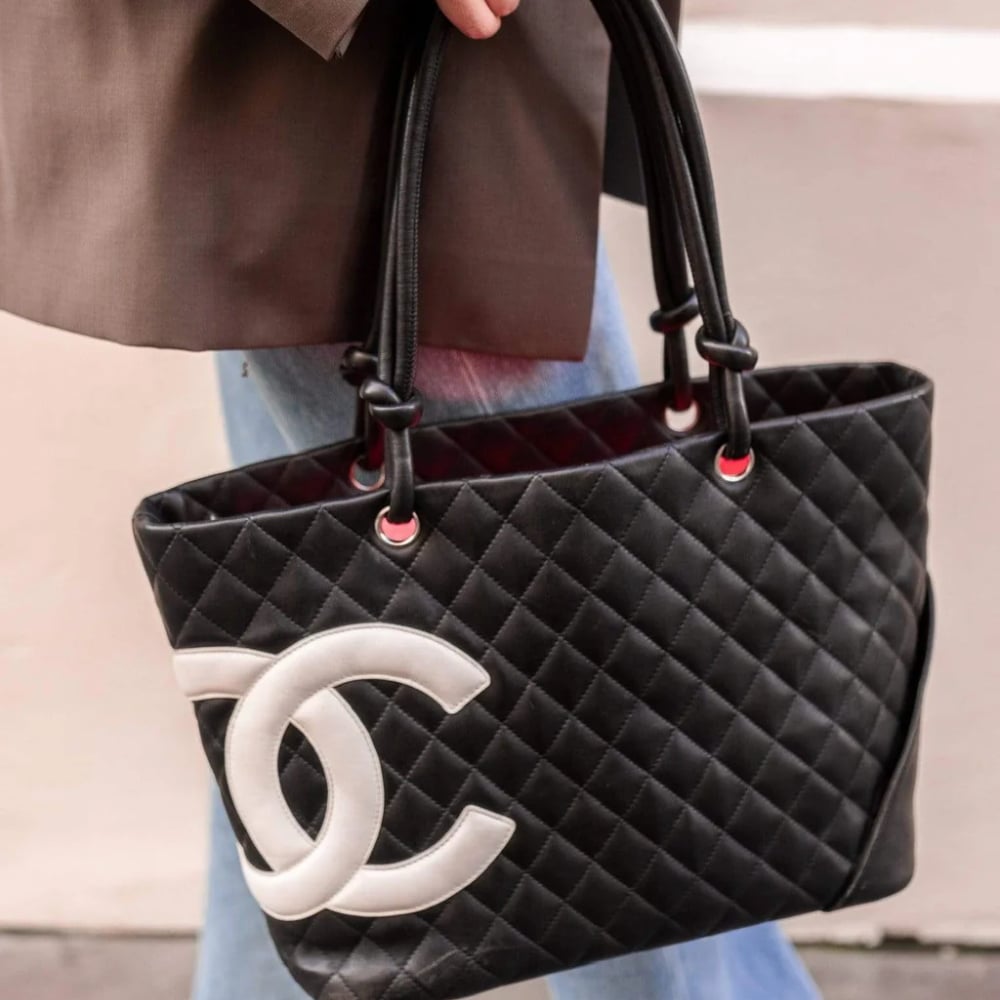 Chanel Cambon Line Medium Tote Bag In Black 28cm