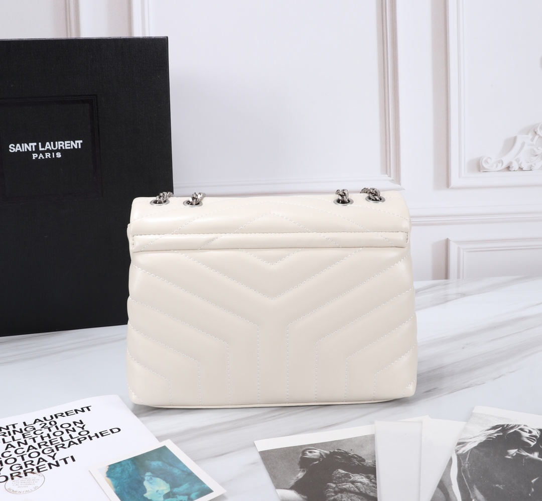 Saint Laurent Loulou Small Chain Bag In Matelassé Y Leather White Silver 23Cm 494699DV726 9207