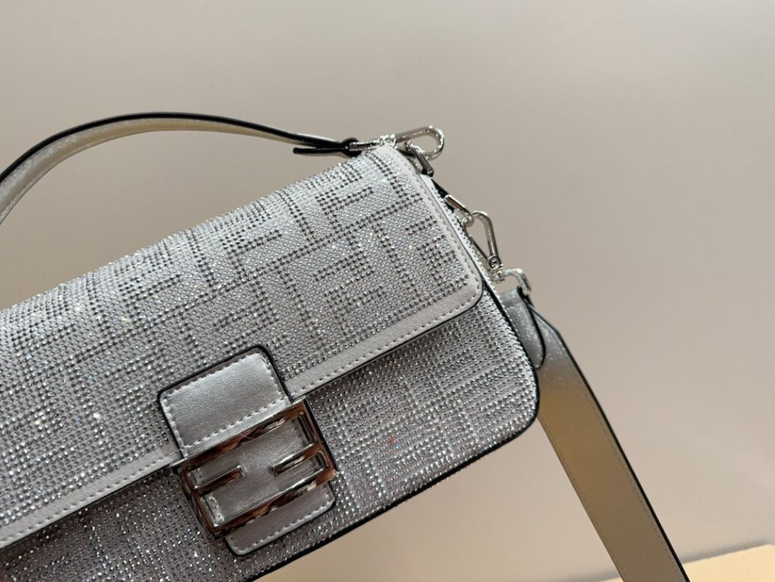 Fendi Baguette Silver Crystal Trim 25Cm