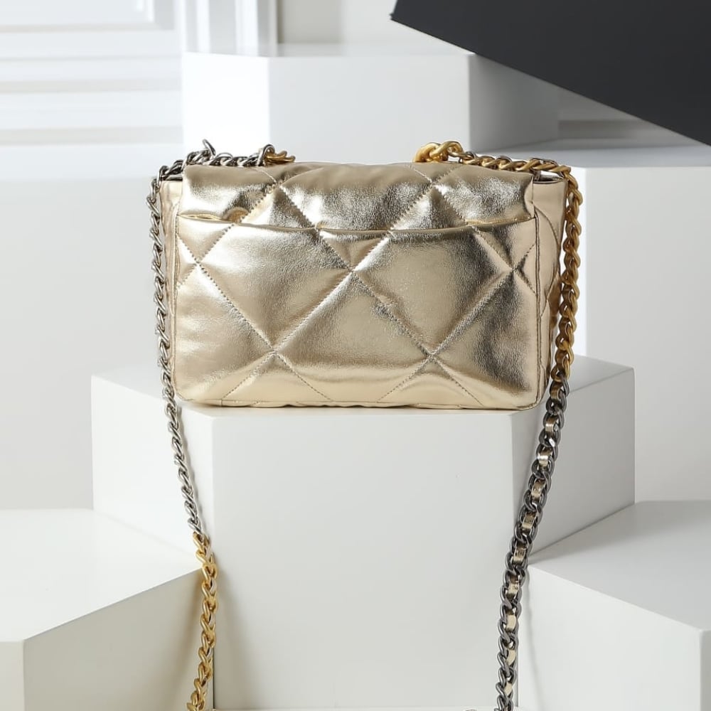 Chanel 19 Handbag Metallic Gold And Silver Tone 26Cm As1160 B05457 Nc293