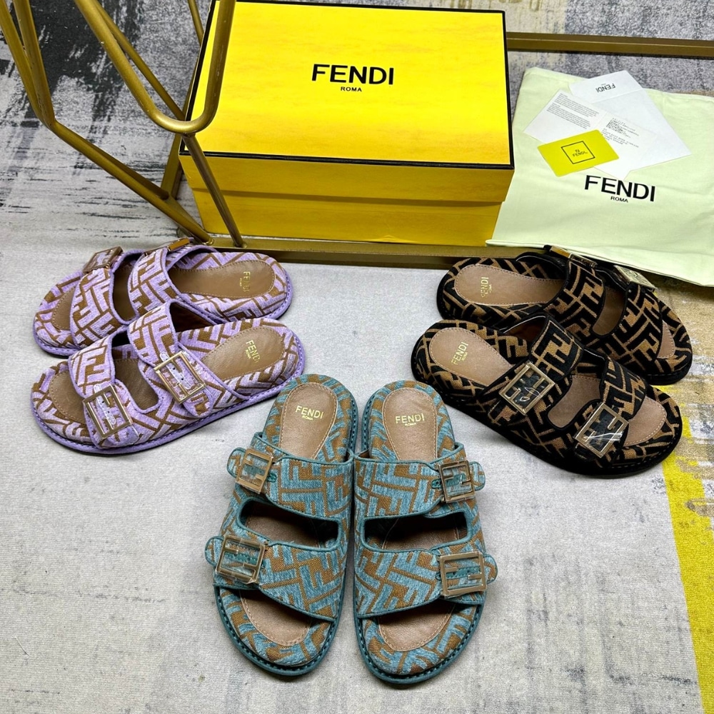 Fendi Feel Ff Jacquard Velvet Slides Amethyst Purple