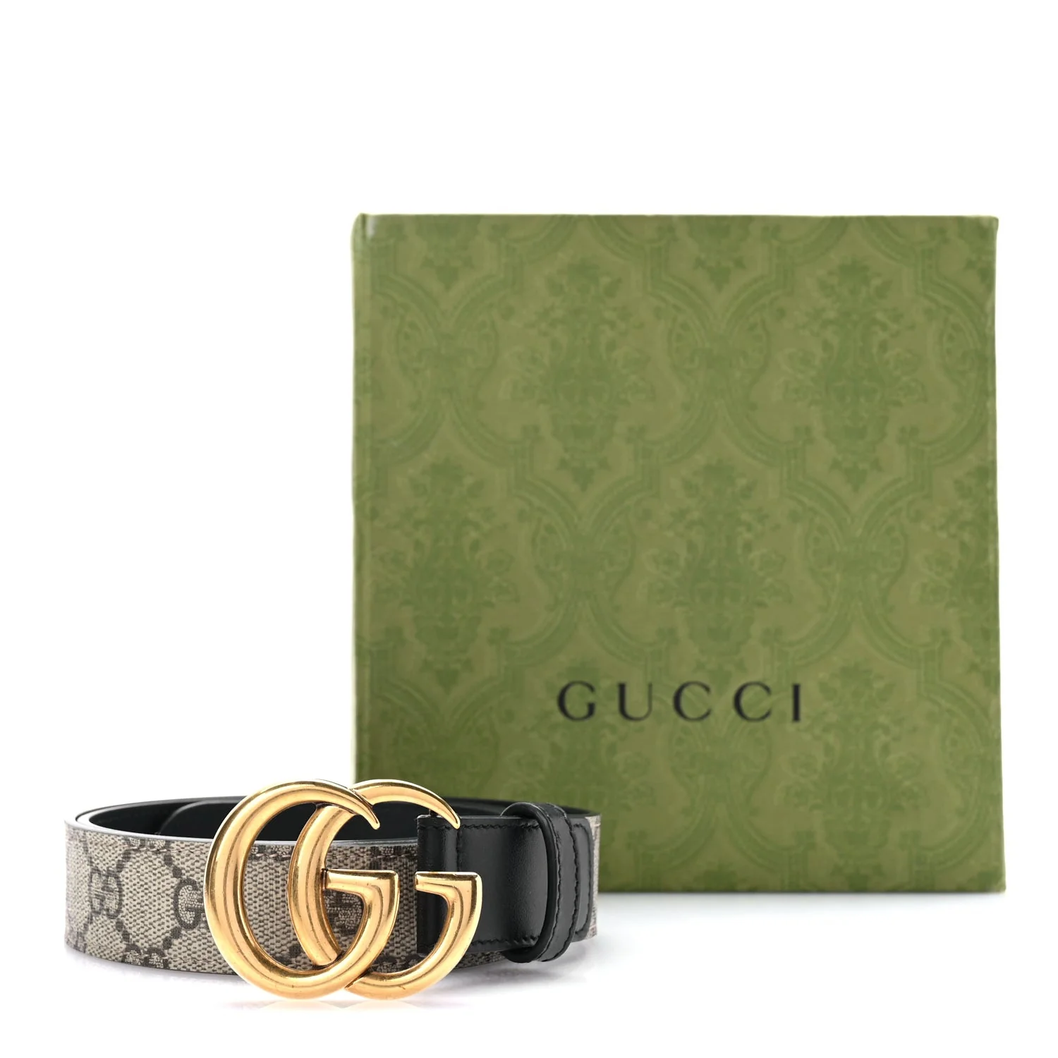 G Supreme Monogram Matte Plutone Calfskin Double G 30mm Belt 85 Beige Ebony Black