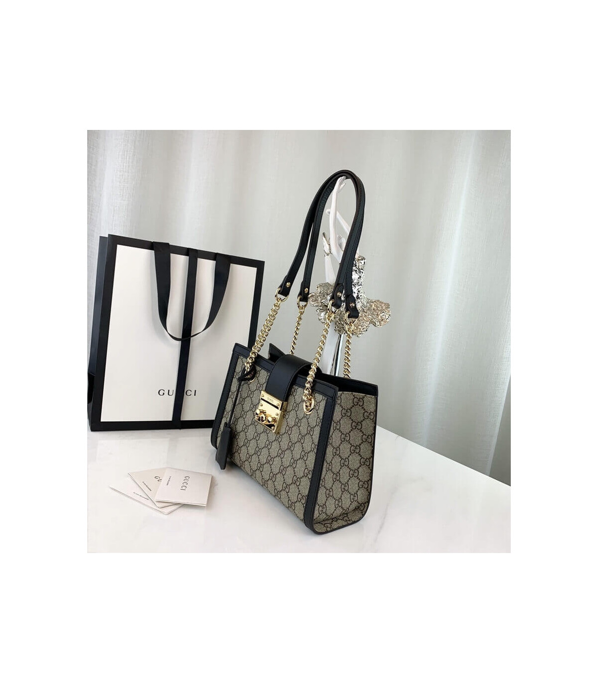 Gucci GG Supreme Padlock Small Shoulder Bag Black 26cm