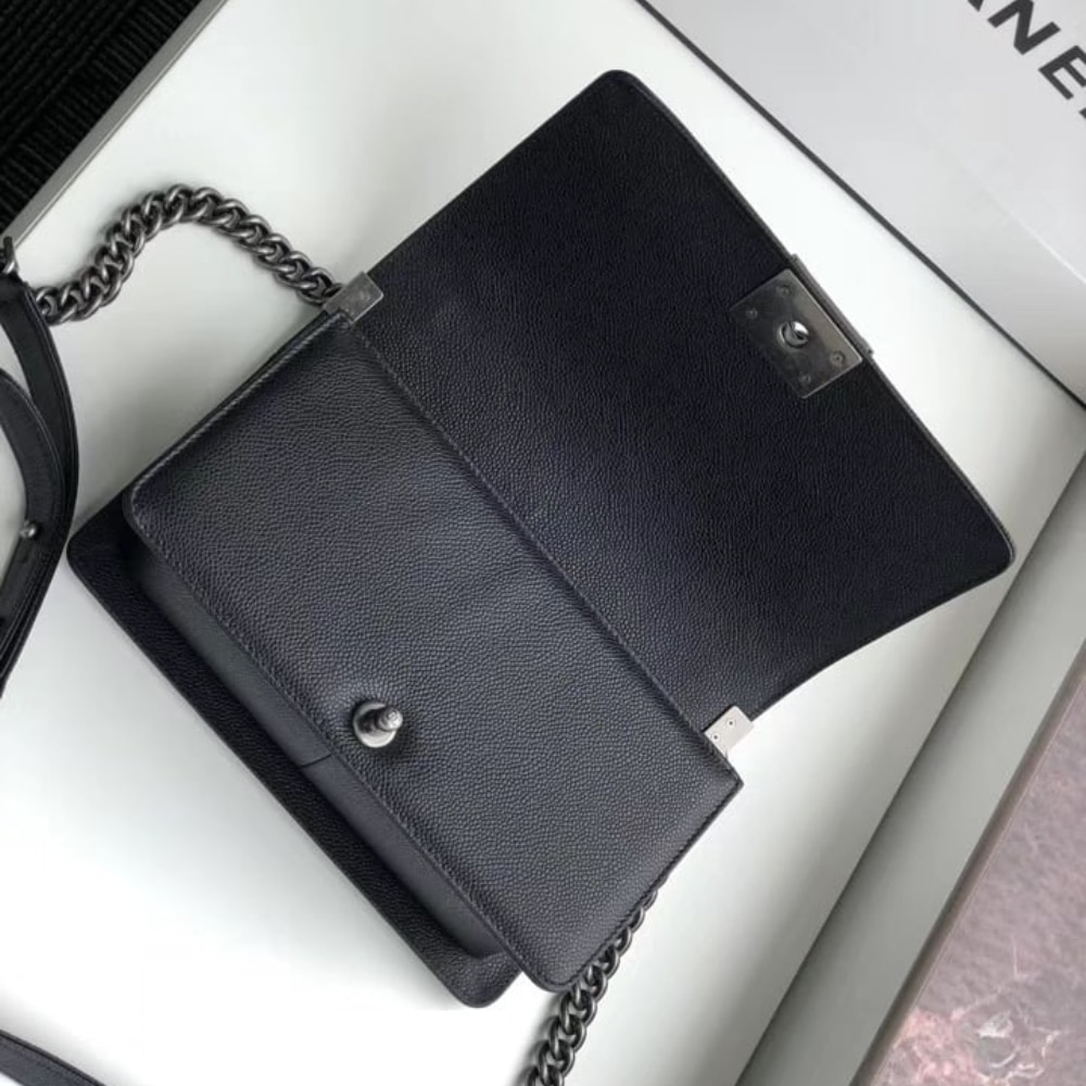 Chanel Boy Medium Handbag Sliver Hardware Black 25Cm A67086 Y09953 94305