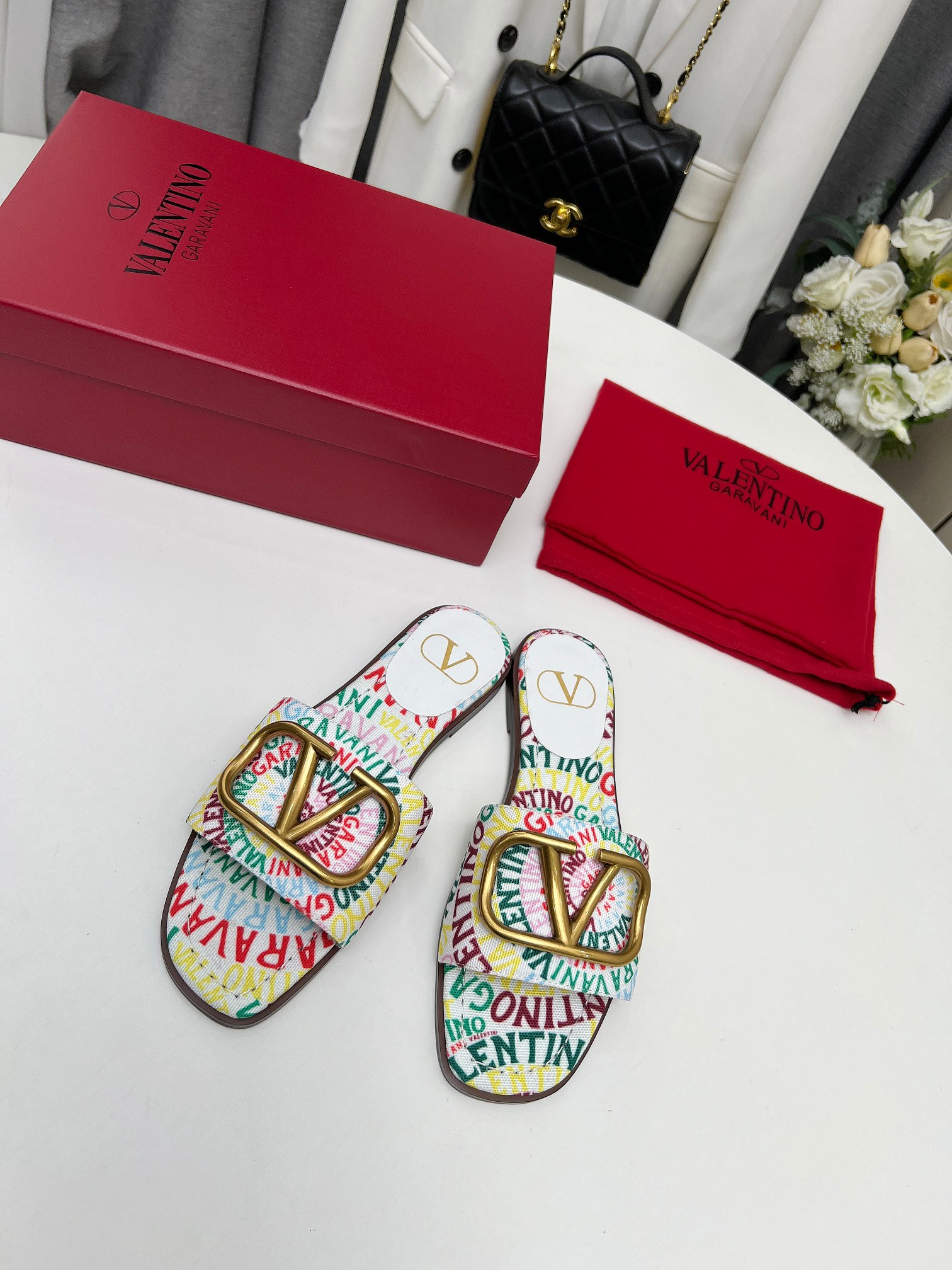 Valentino Garavani Escape Slide Sandal In Canvas With Valentino Loop Print Ws0Bd5Ful Qd7