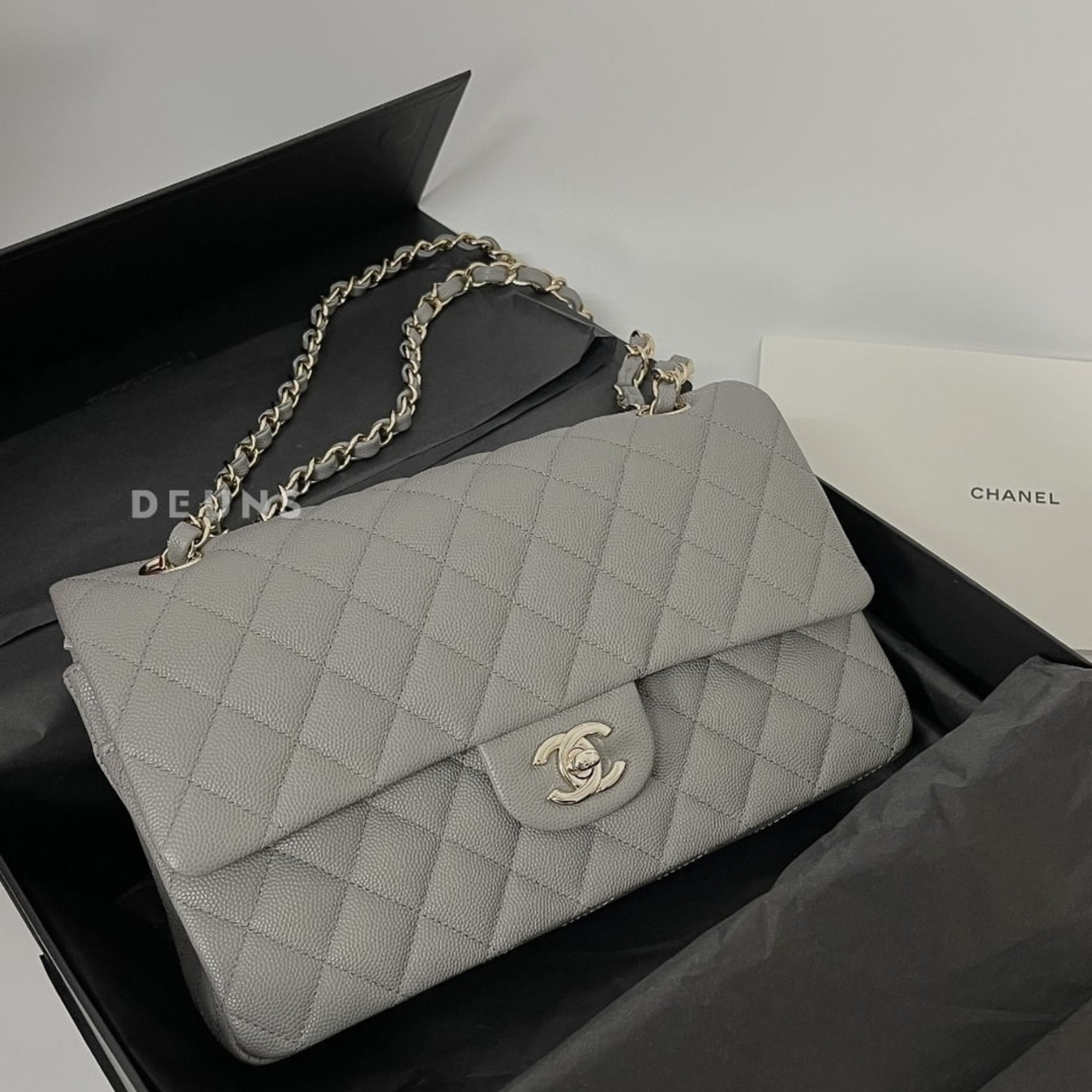 Chanel Classic Flap Bag 25 cm Grey Silver- Tone Hardware A01112