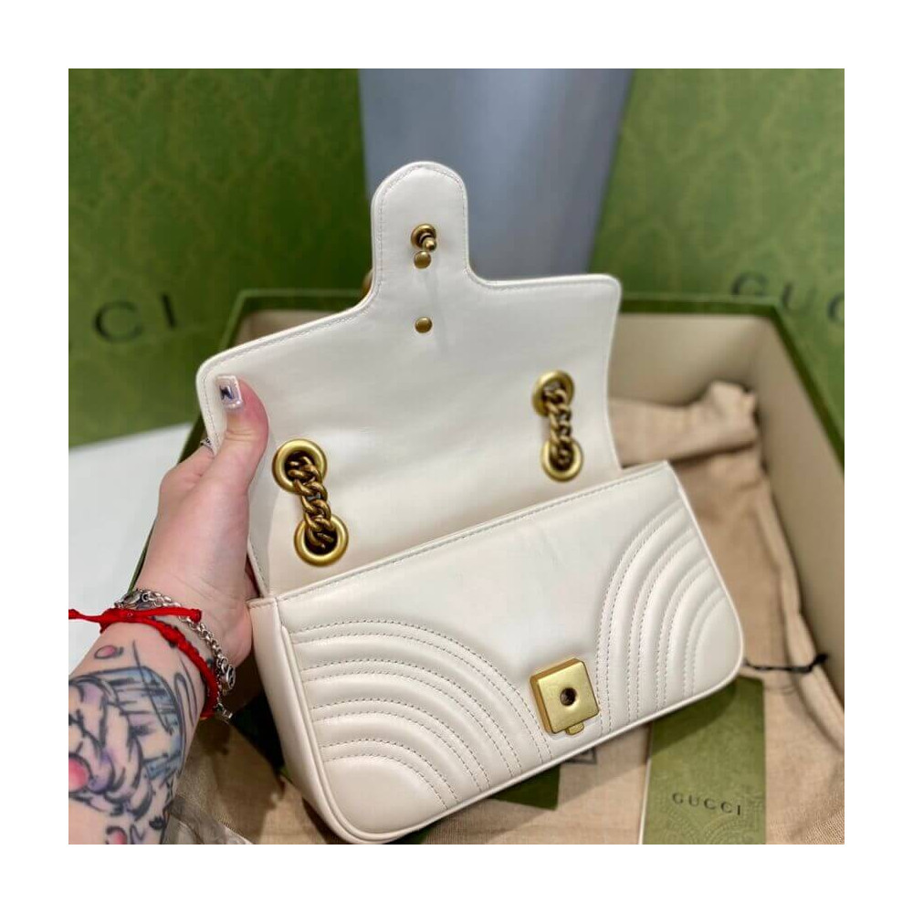 Gucci GG Marmont Matelasse Chevron Leather Mini Bag White