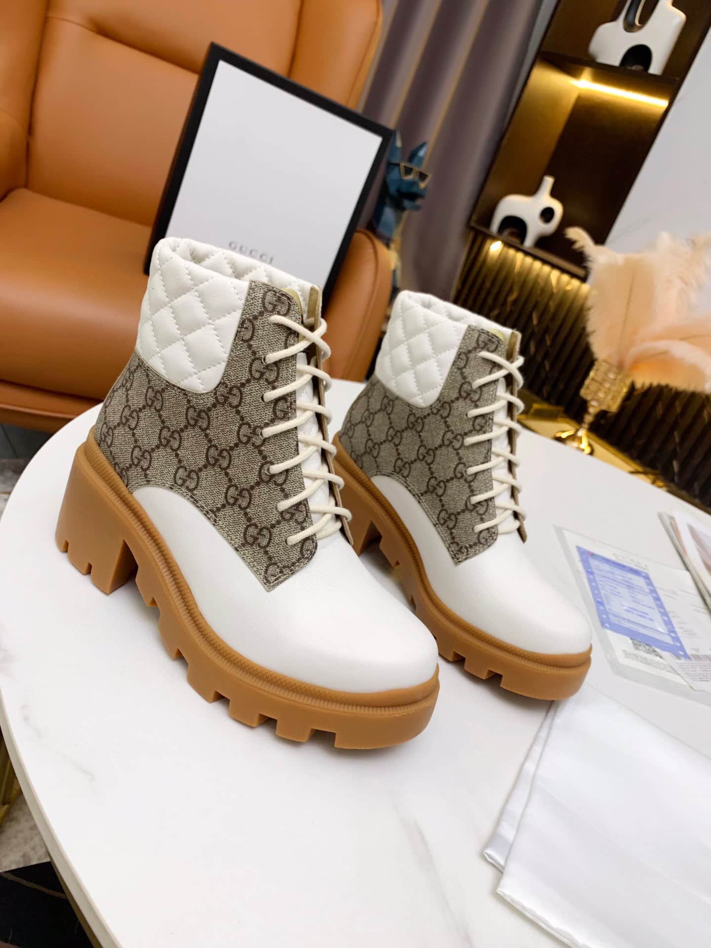 Gucci Gg Supreme Ankle Boots White