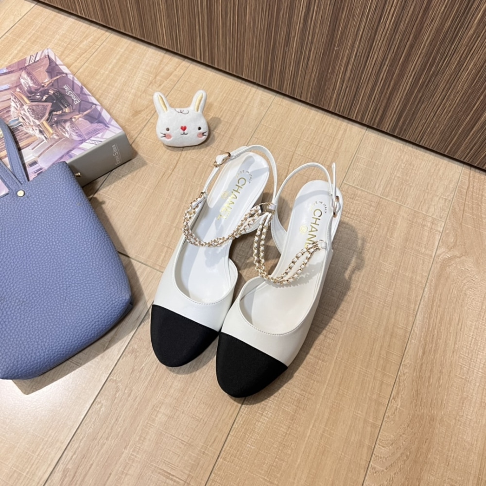 Chanel Slingbacks Goatskin &Amp; Grosgrain White
