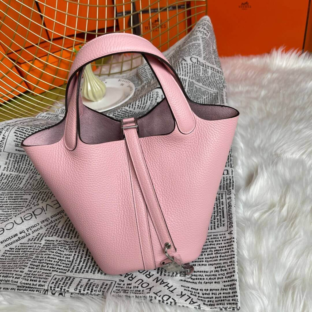 Hermes Picotin Lock Bag In Taurillon Clemence 3Q Rose Sakura 22Cm