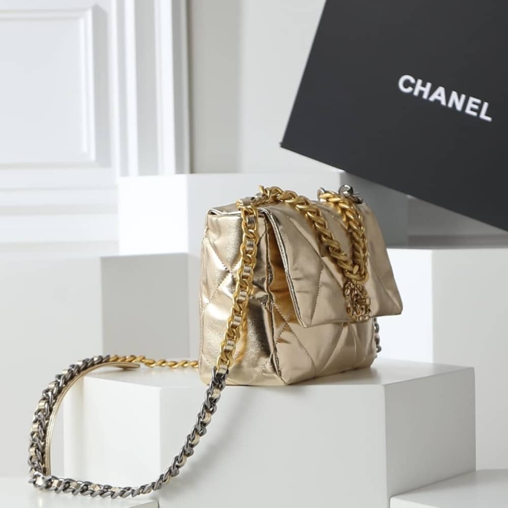 Chanel 19 Handbag Metallic Gold And Silver Tone 26Cm As1160 B05457 Nc293