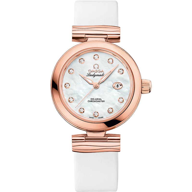 Omega De Ville Ladymatic 34mm White Dial with Diamonds Sedna™ 18k Rose Gold Strap 425.67.34.20.55.008