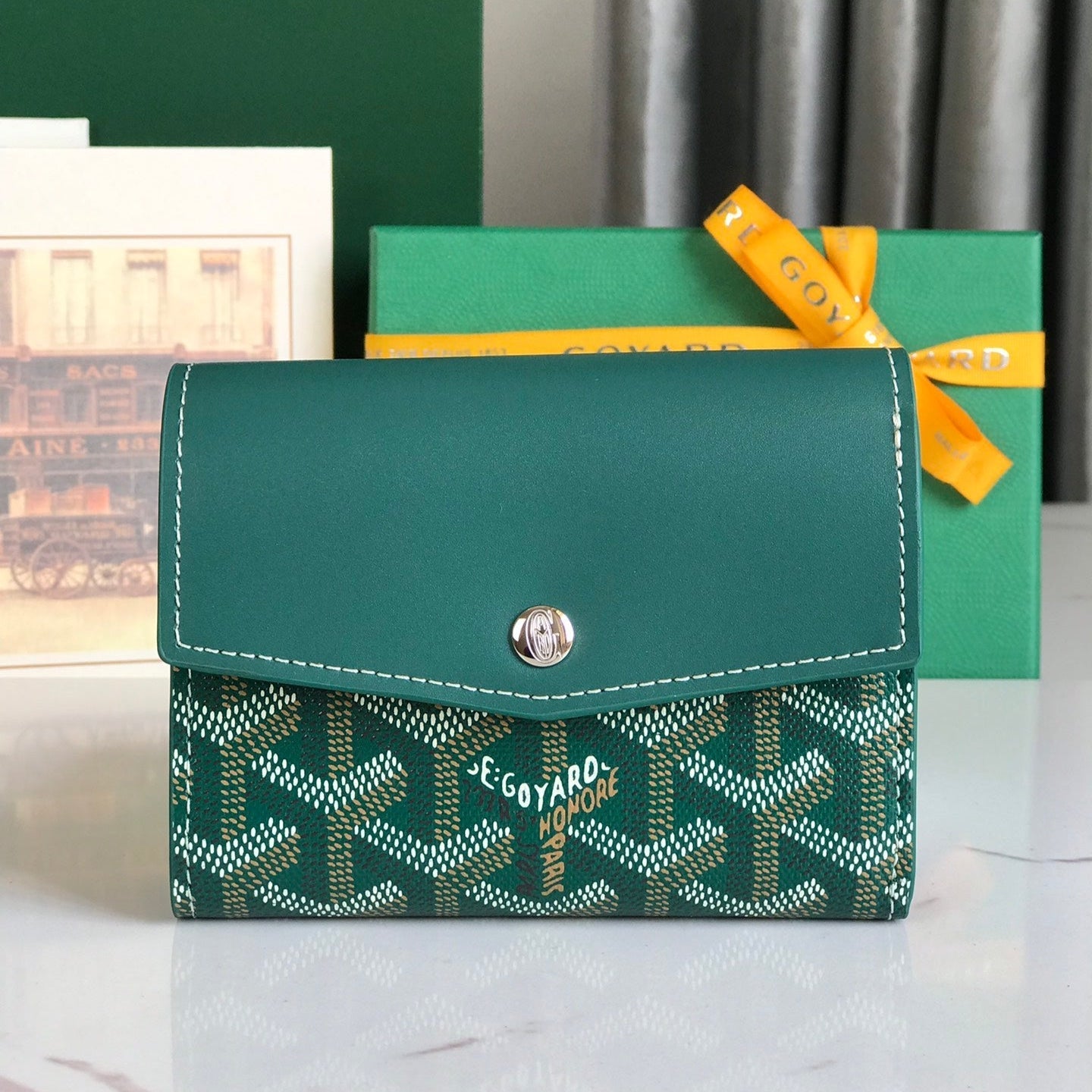 Goyard Saint-Gabriel Wallet 12 Cm Green Calfskin And Goyardine Canvas