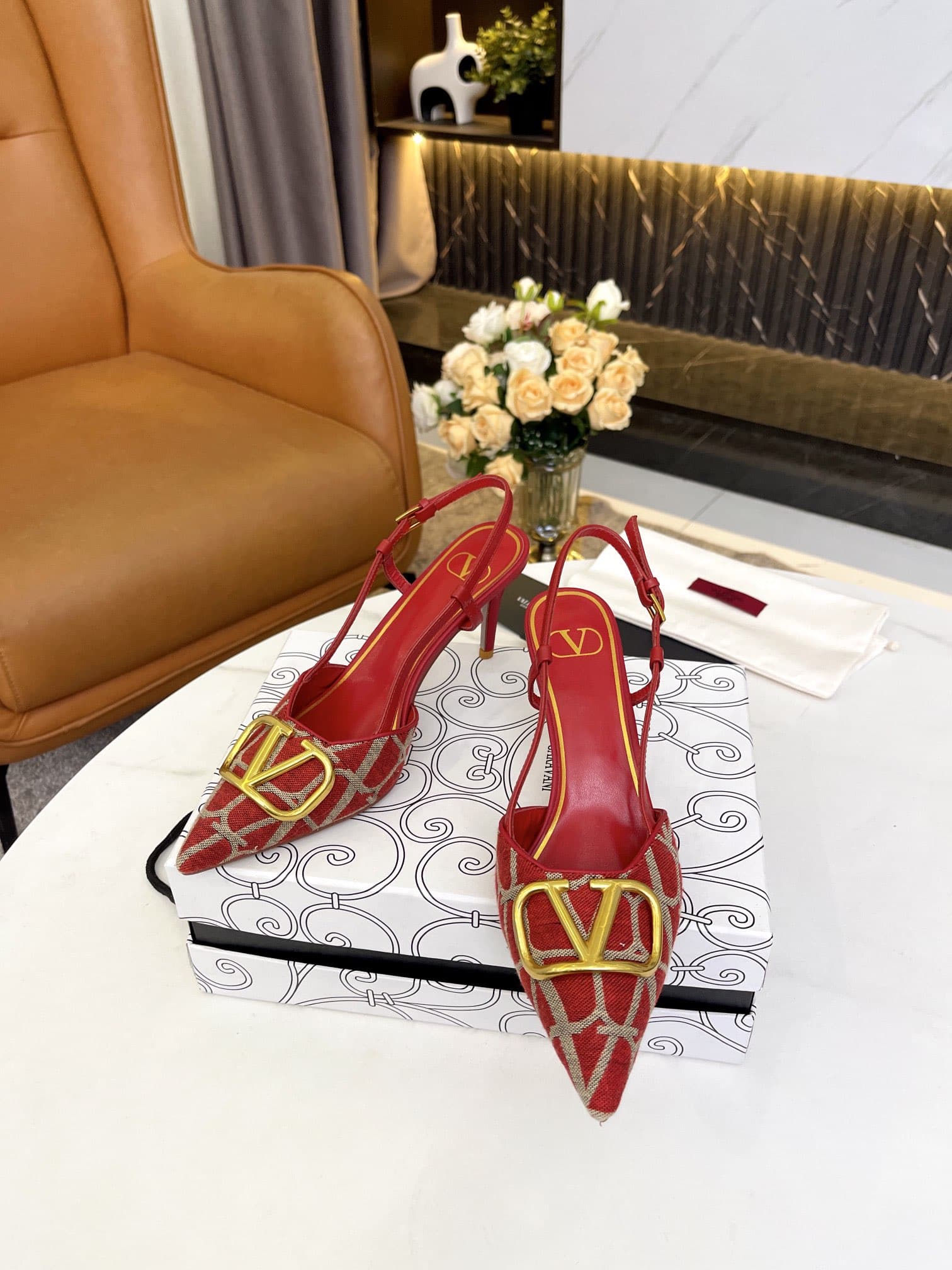 Valentino Garavani VLogo Signature Slingback Pump In Toile Iconographe Red