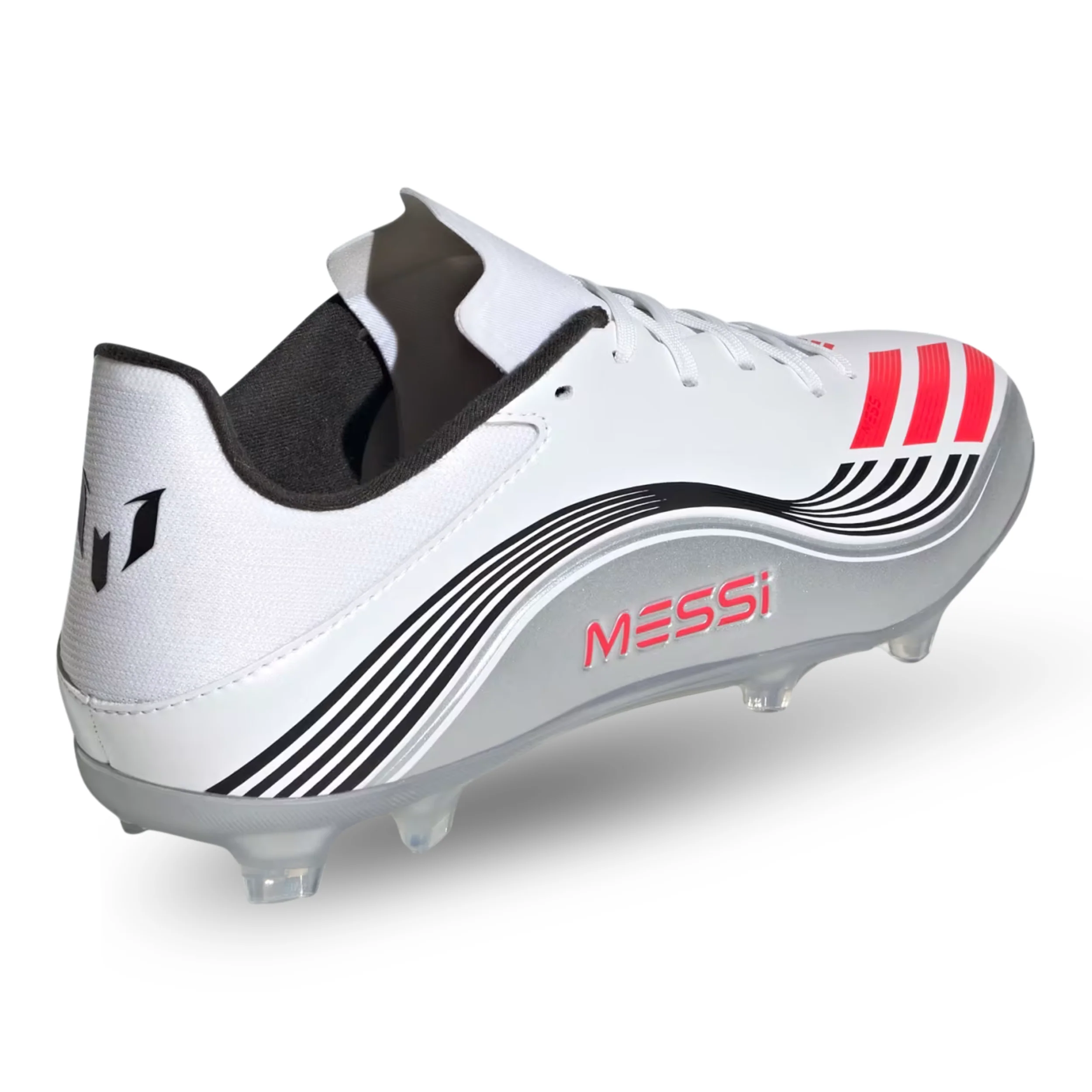 adidas F50 Messi League FG/MG Soccer Cleats (White/Lucid Red/Silver Metallic)