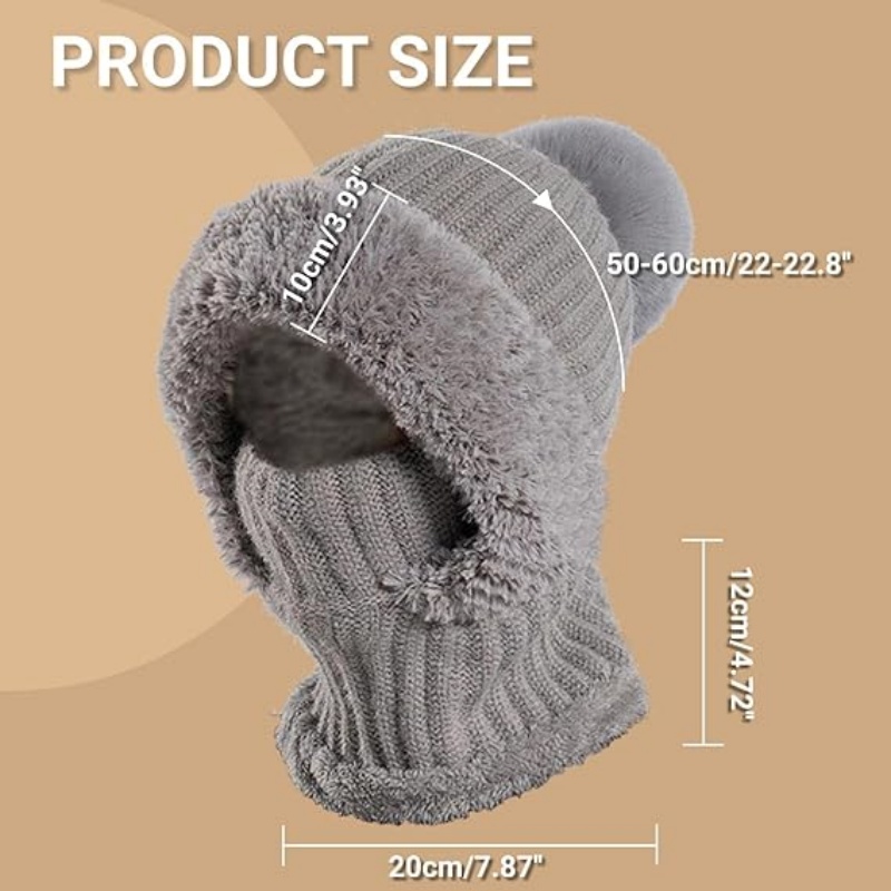 Women's Knitted Beanie Hat with Face Cover