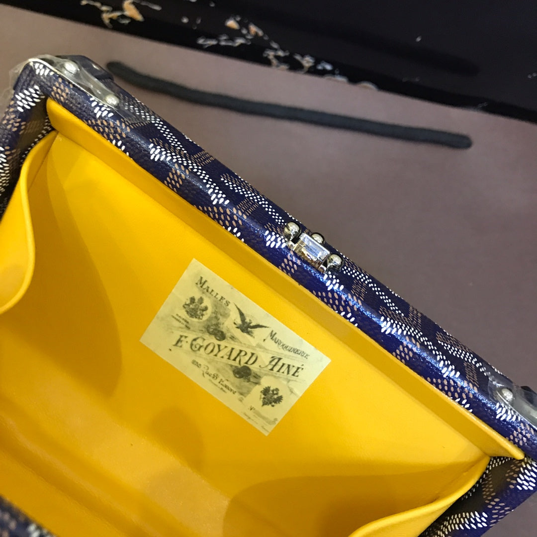 Goyard Minaudiere Trunk Bag 17Cm Navy Blue Canvas