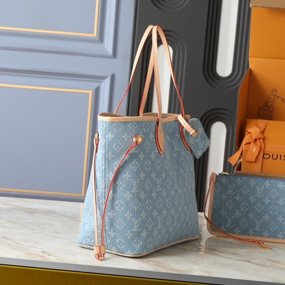 Louis Vuitton Neverfull Mm Bag Monogram Denim Blue 31Cm