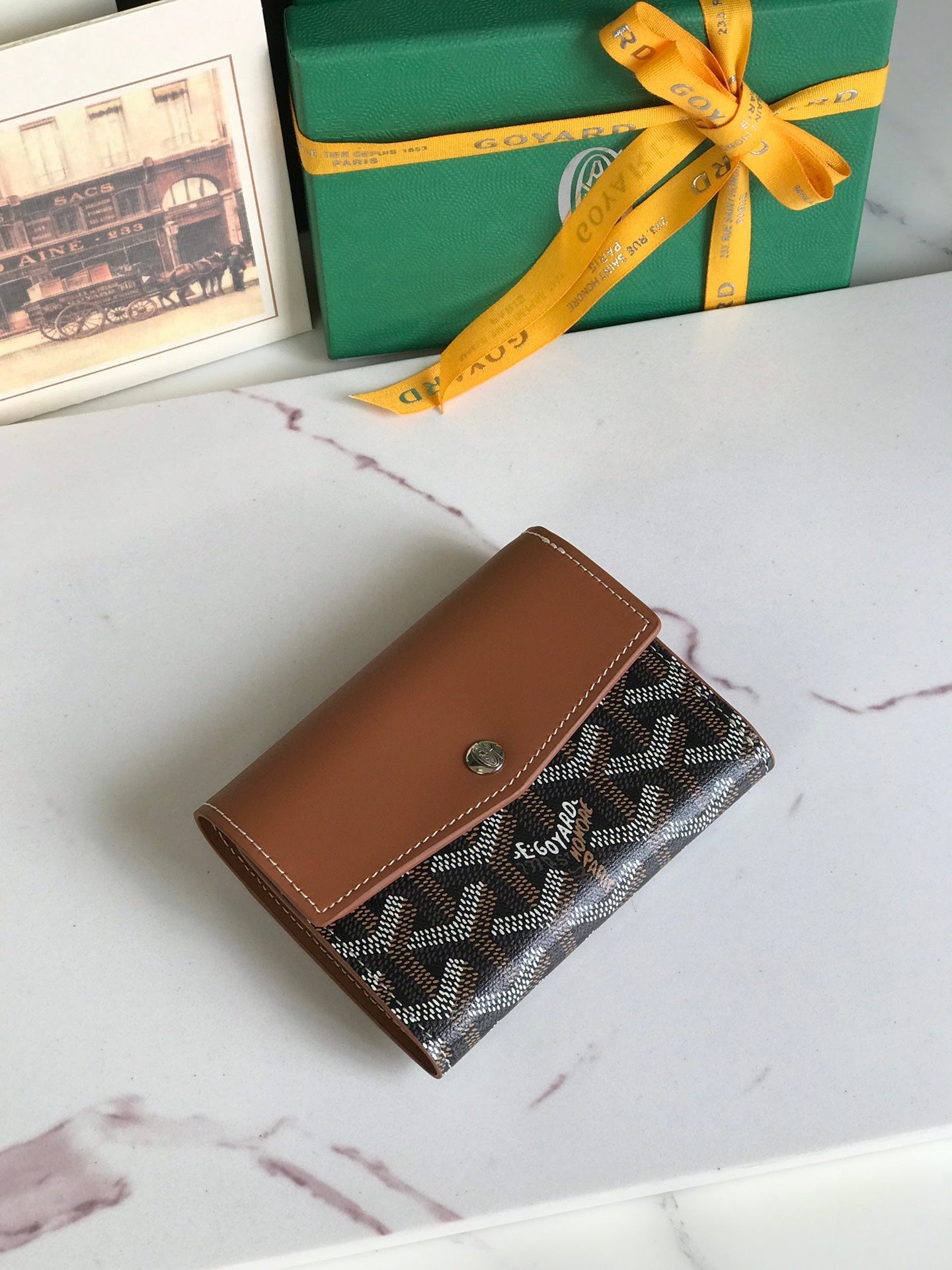 Goyard Saint-Gabriel Wallet 12 Cm Tan Calfskin And Black Goyardine Canvas