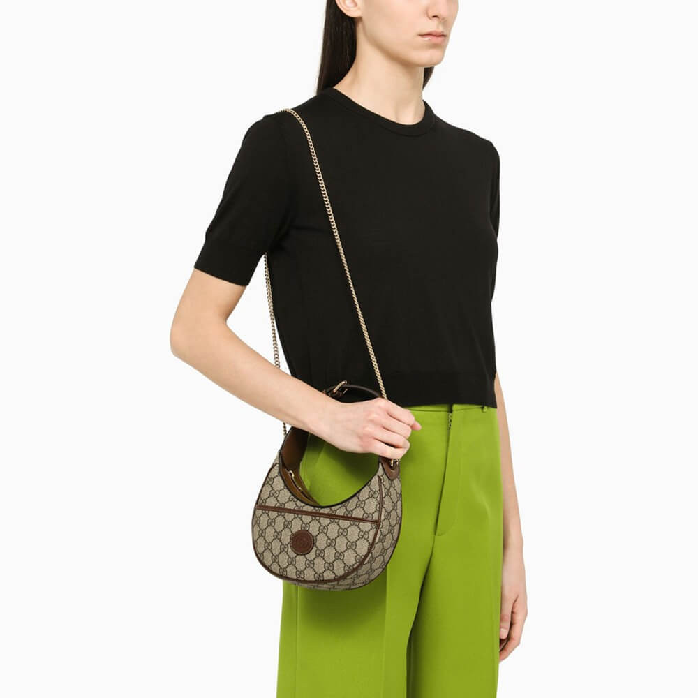 Gucci Half-Moon-Shaped Mini Bag with Interlocking G Brown