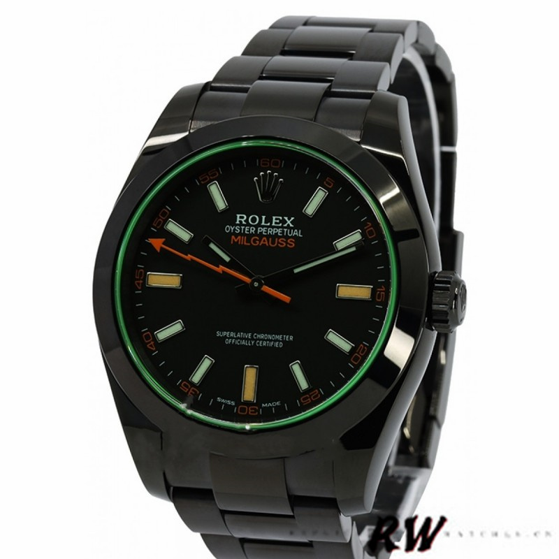 【Super Clone】Rolex Milgauss 116400GV Green Crystal Stainless Steel/PVD Black Dial 40MM Mens Replica Watch