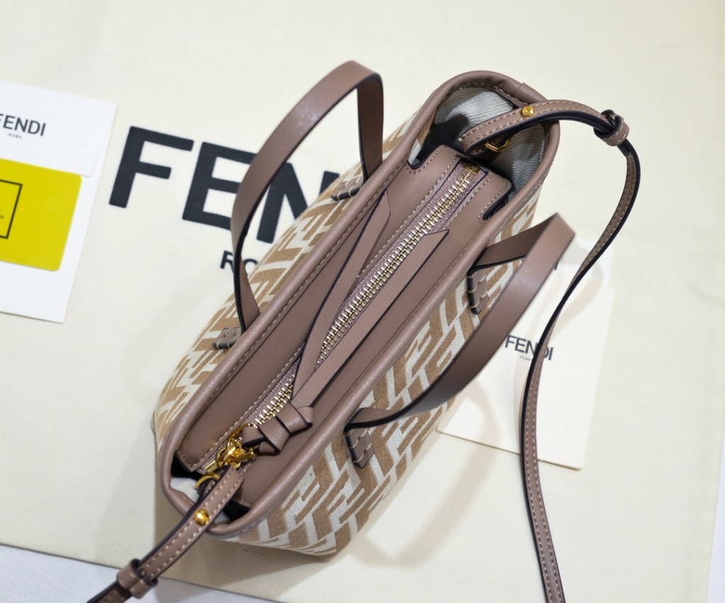Fendi Roll FF Beige Jacquard Mini Bag 16cm