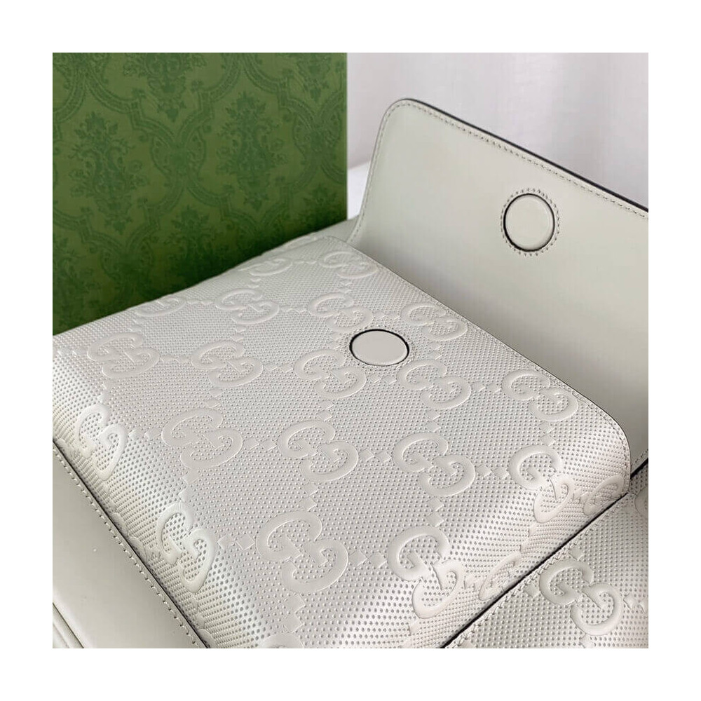 Gucci GG Embossed Backpack in White Leather