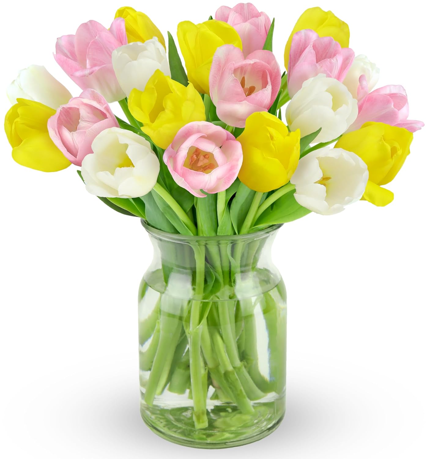 Benchmark Bouquets - White, Pink, and Yellow Tulips - Fresh Flowers for Delivery - Spring Flowers - Birthday Flowers for Women - Easter Floral Arrangements - Glass Vase Included (20 Stems)