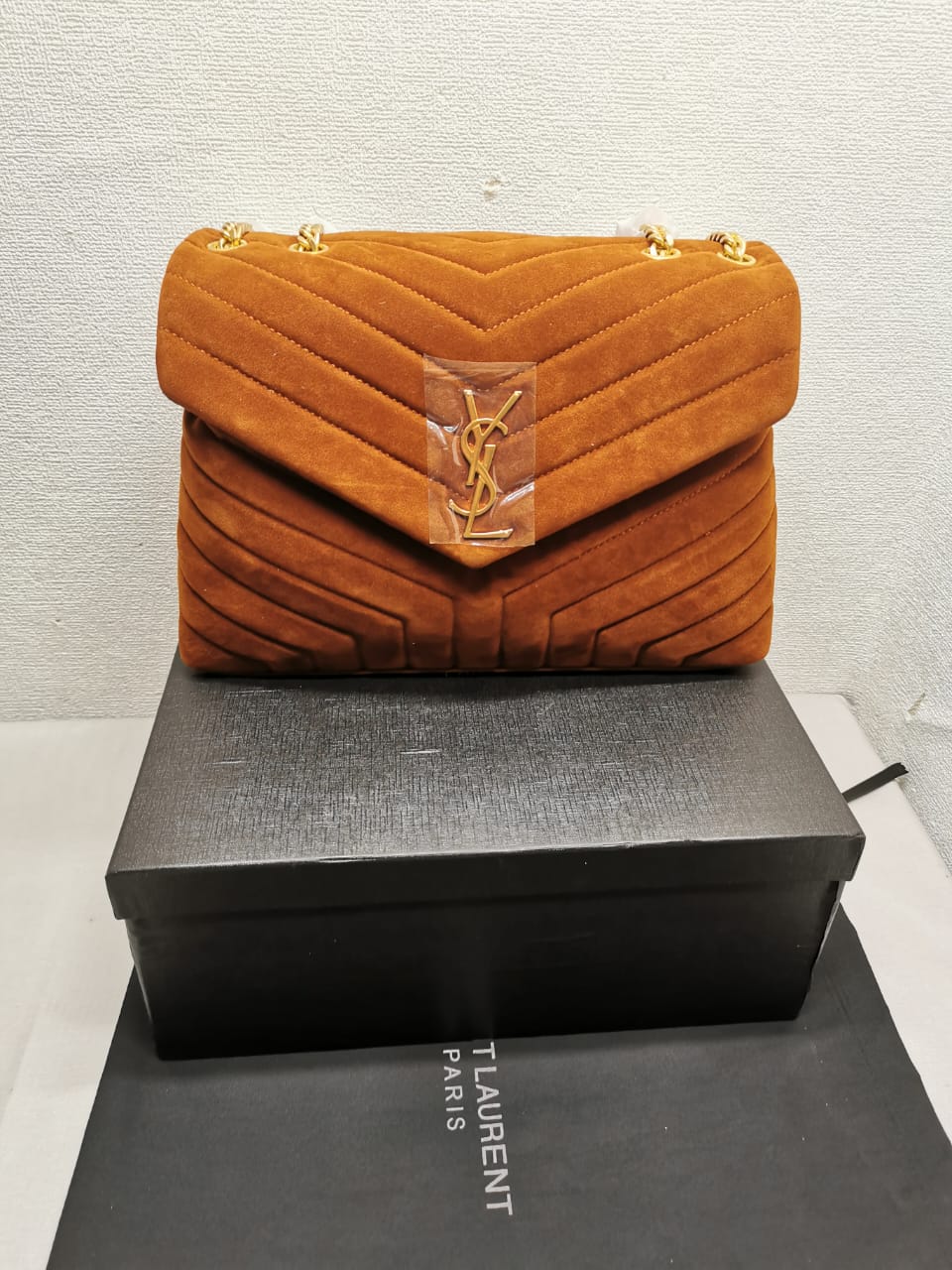 Saint Laurent Cinnamon Loulou Large Chain Bag In Suede Brown 31Cm