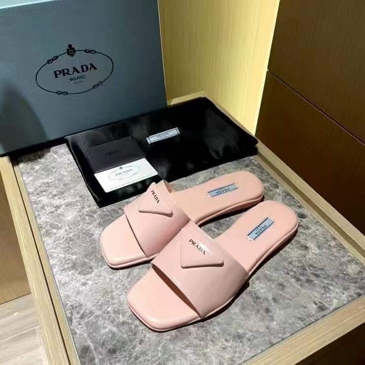 Prada Brushed Leather Slide In Pink