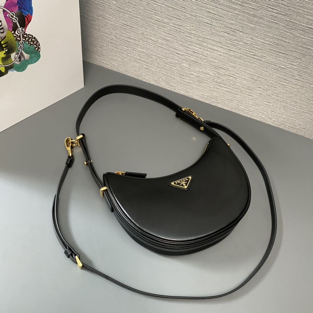 Prada Arqué Leather Shoulder Bag Black 22.5cm